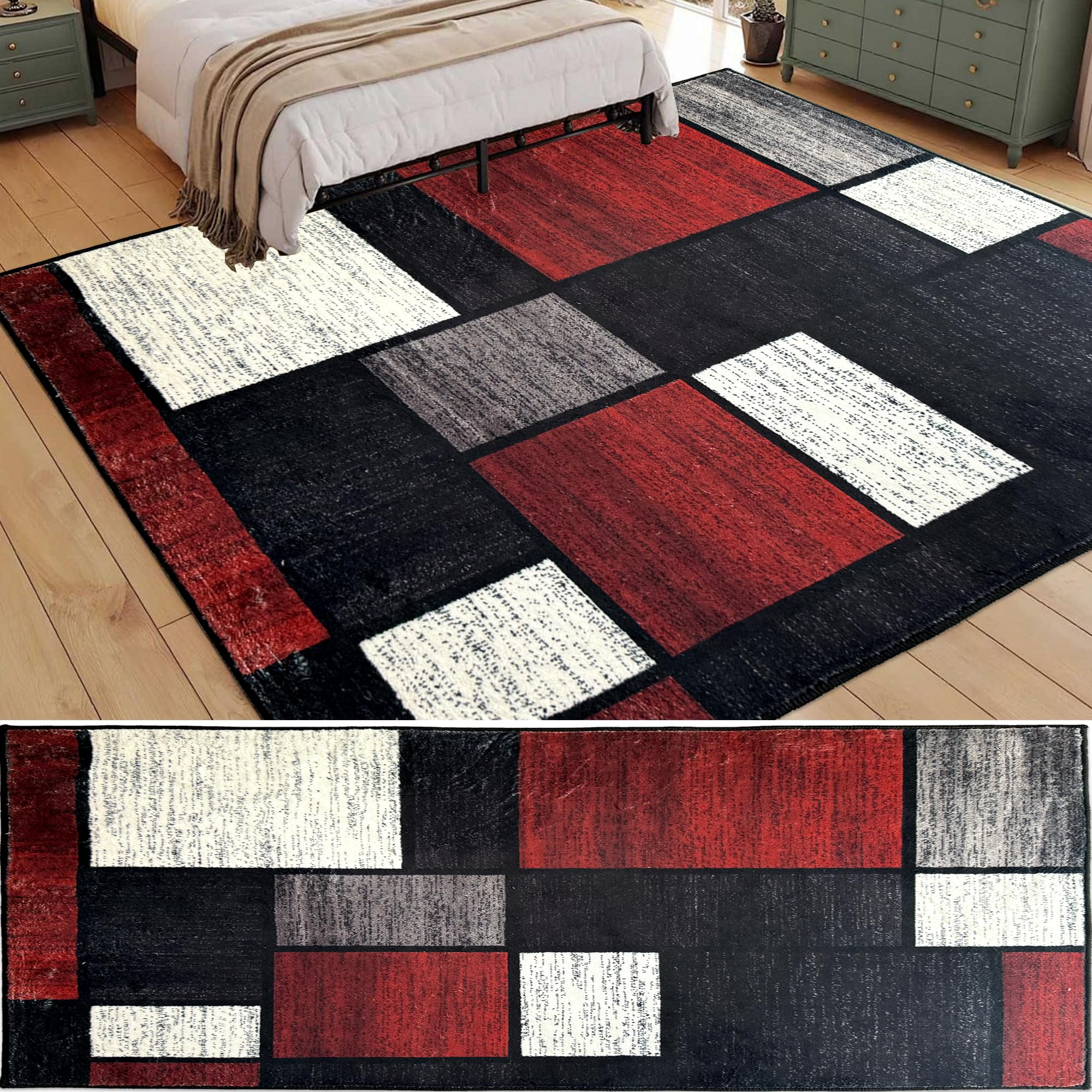 Tapis lavable en machine à poil court 170x180 cm pour salle à manger
