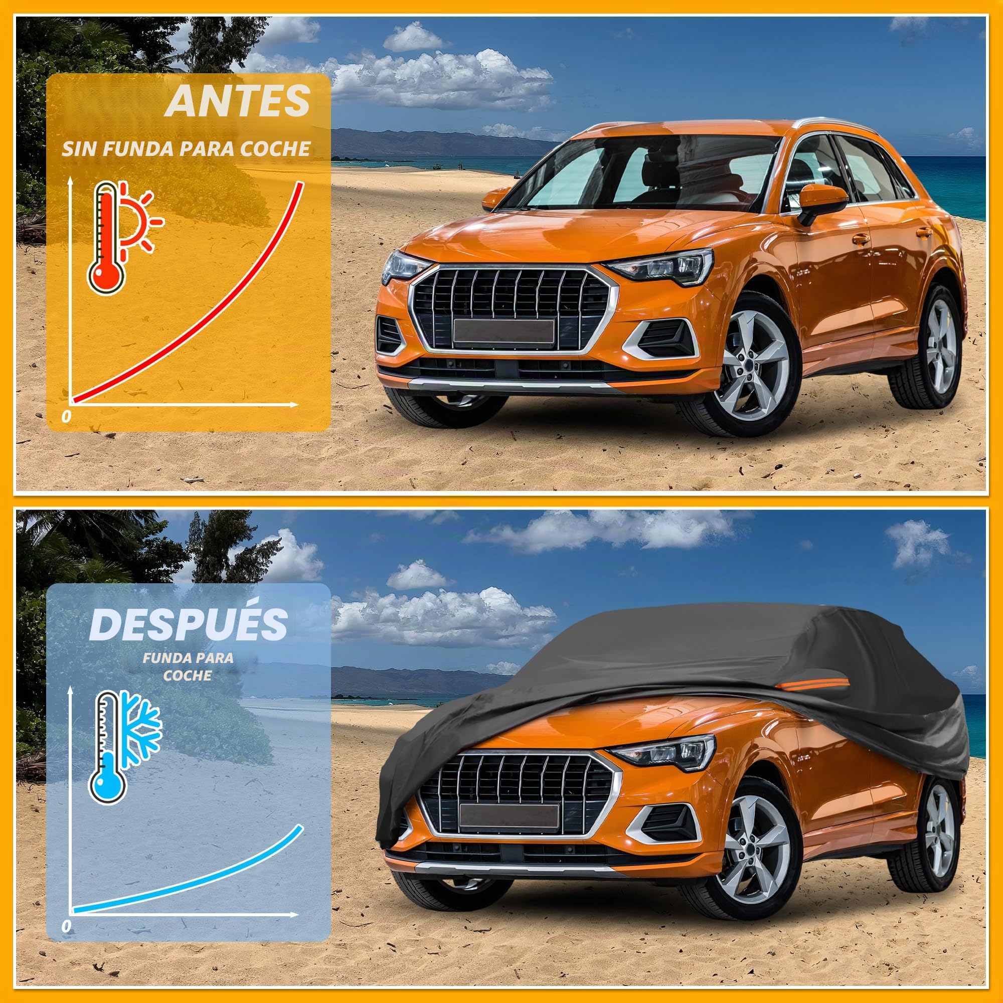 Funda De Coche Impermeable para Audi Q3 12-22 1Pc | Color Negro, Material 190T-Pu, Dimensiones 460X185X140Cm, Anti-Uv, Reflectante, Protección Exterior Completa