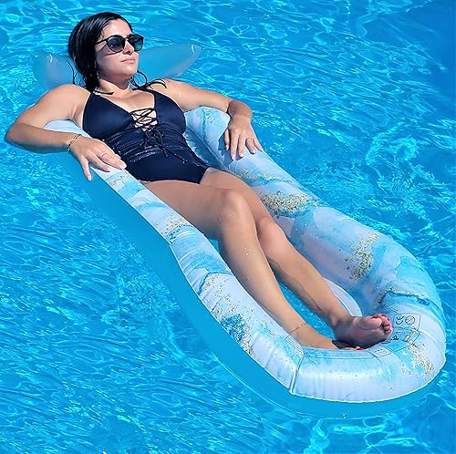 Miniatura 6 de Galvanox Flotadores de piscina tamaño adulto, balsa resistente, tumbona de agua reclinable inflable para piscina