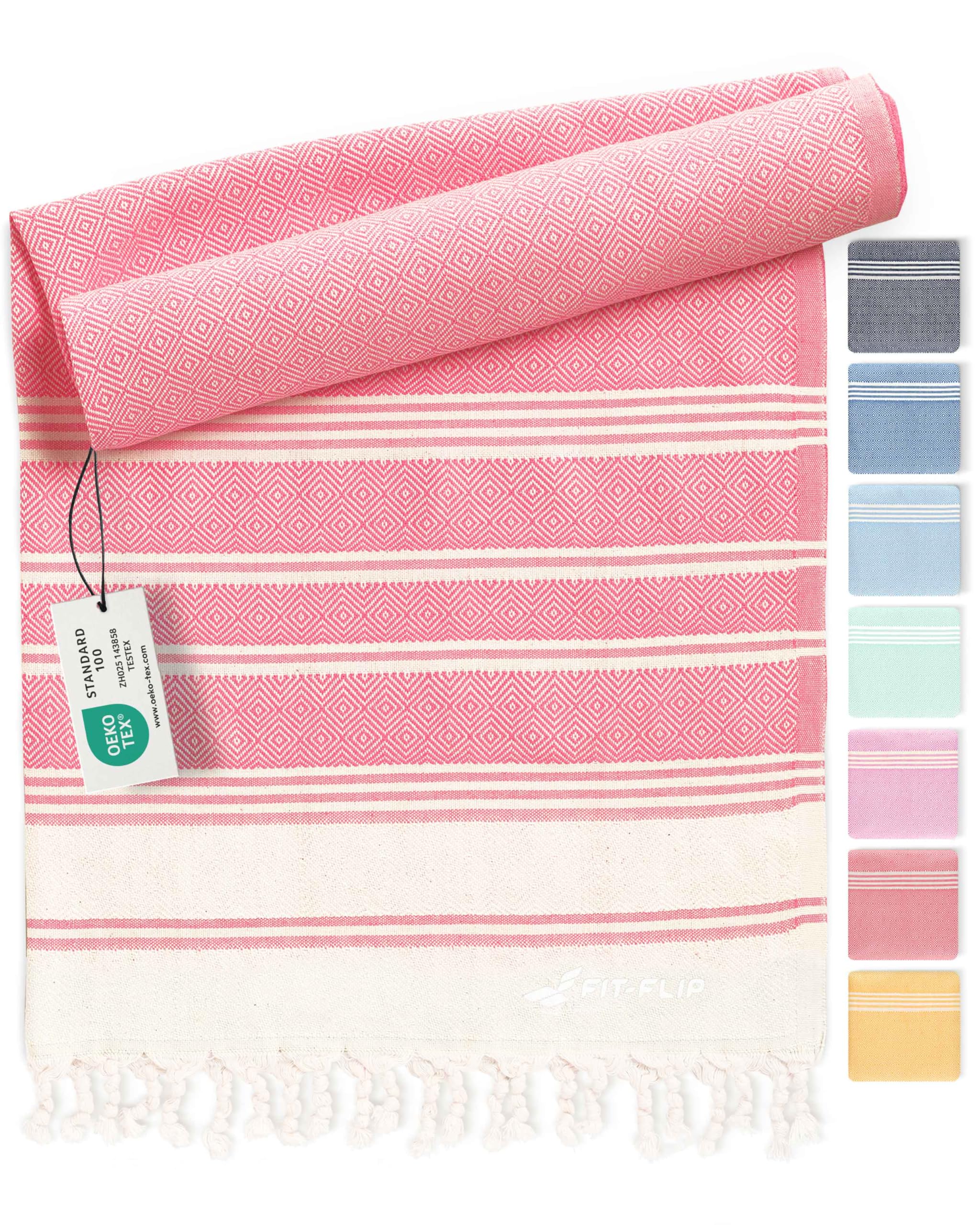 Fit-Flip Hammam Beach Towel XXL Made from 100% Cotton - Quick-Drying Turkish hamam Towels - Large fouta or pestemal Ideal as a Thin Sauna Blanket - Coral – 200x200cm Diamond