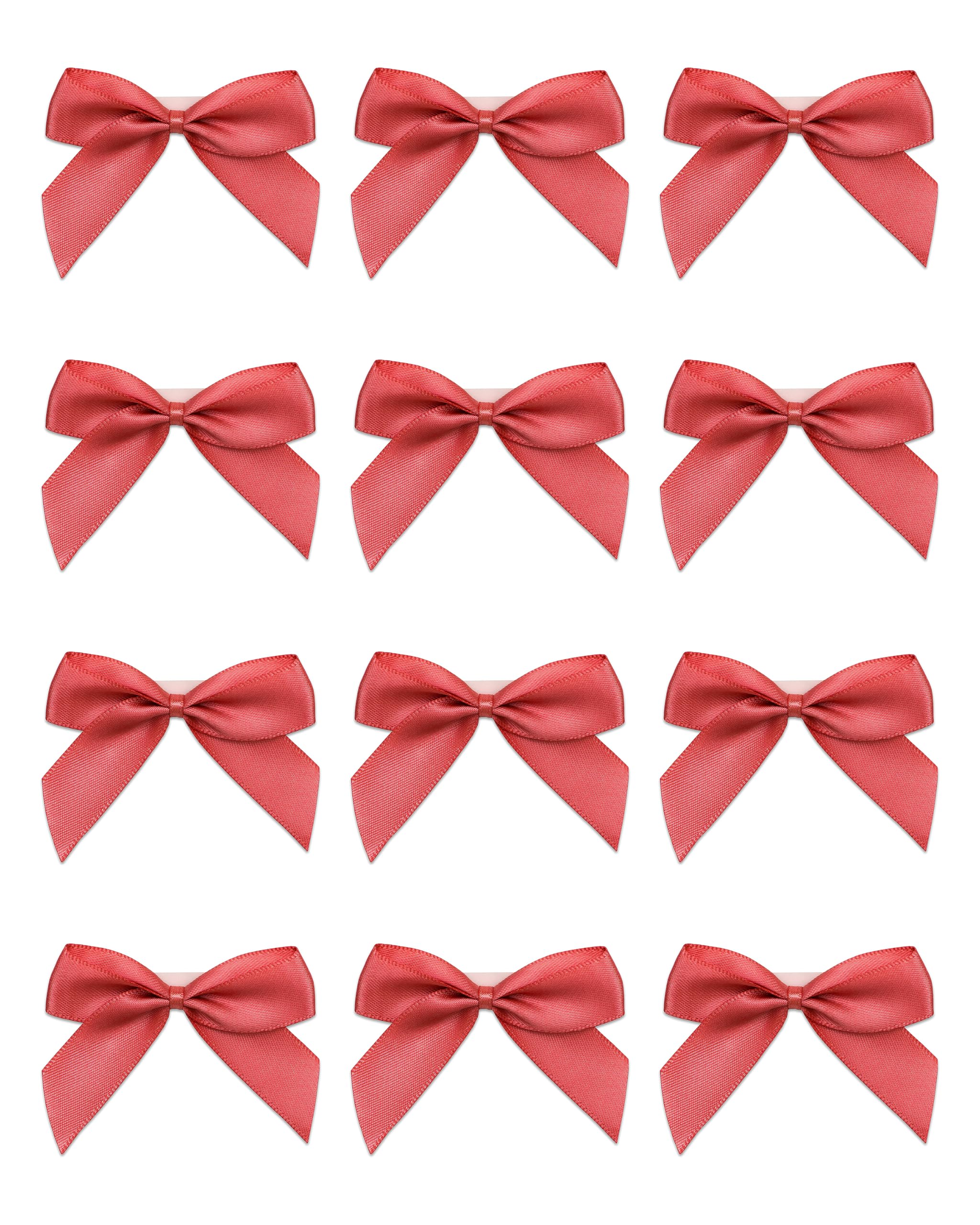 Italian Options Small Satin Ribbon Bows, Self Adhesive Bow Decorations for Crafts, Gift Wrap, Hampers, Hair Bows, Wedding Stationery, Floristry, Christmas, Cakes, Crafting, Coral, 24 Pack, 5 cm — image 1