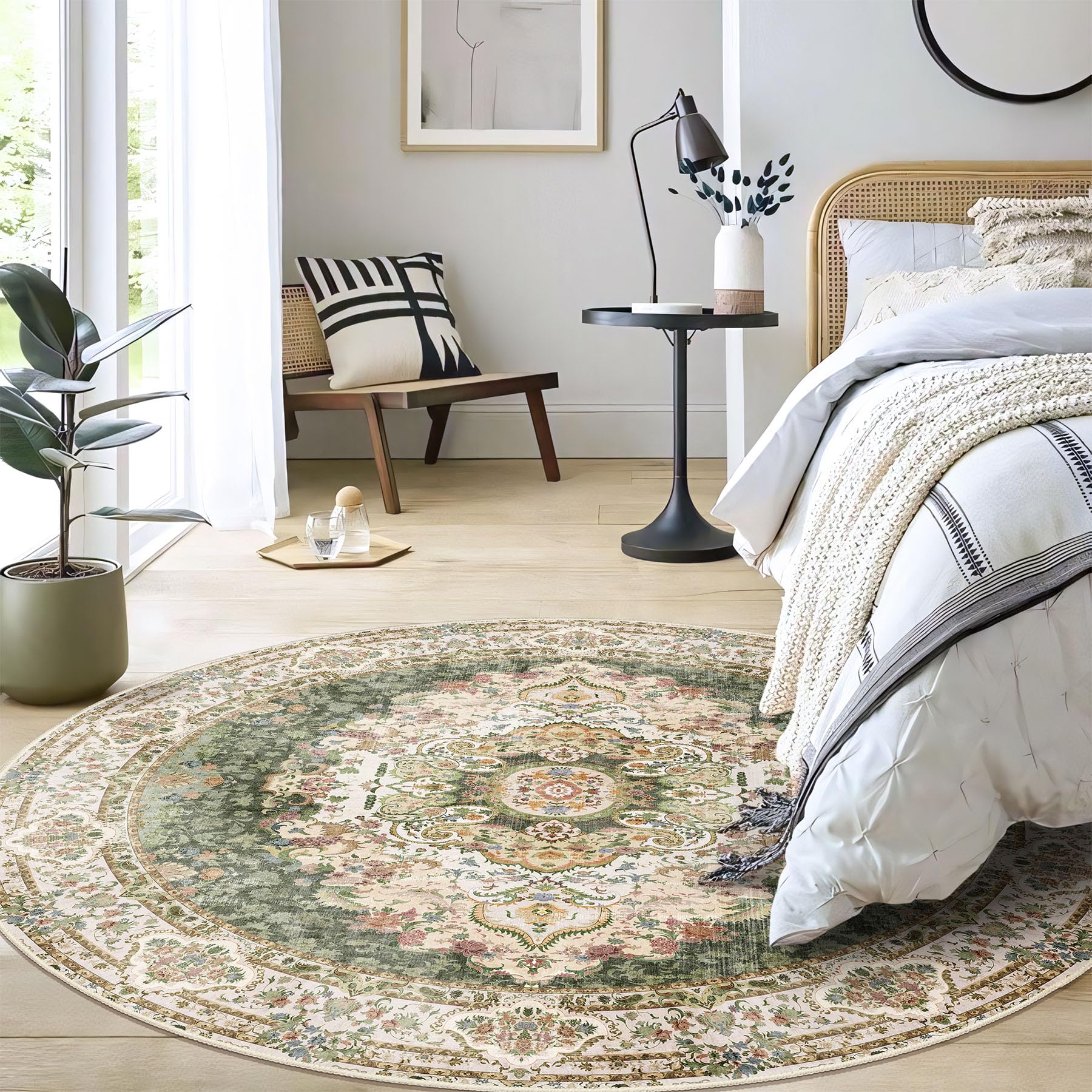 Waschbarer Boho-Teppich In Grün – Rutschfest, Maschinenwaschbar & Perfekt Für Wohnzimmer & Schlafzimmer