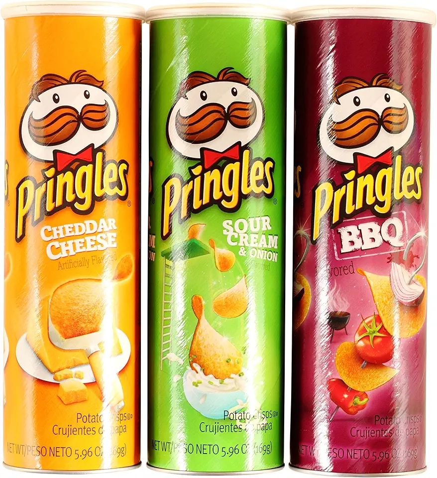 Pringles Potato Chips Variety Bundle: (1) Cheddar Cheese 5.96oz, (1) Sour Cream and Onion 5.96oz, (1) BBQ Potato Chips 5.96oz (3 Pack Total)