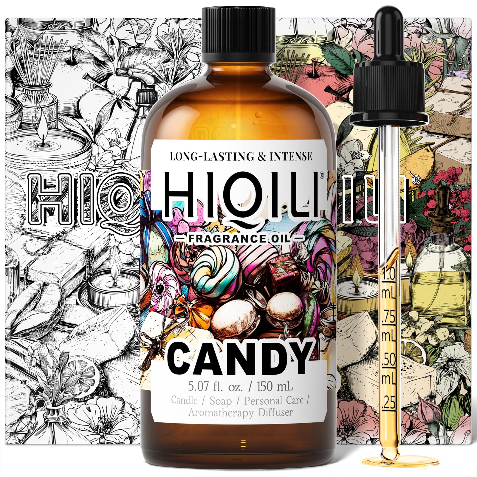 HIQILI Candy Fragrance Oil for Diffusers for Home, Sweet Scent, Perfect for Soap & Candle Making, Long-Lasting - 5.07 Fl Oz