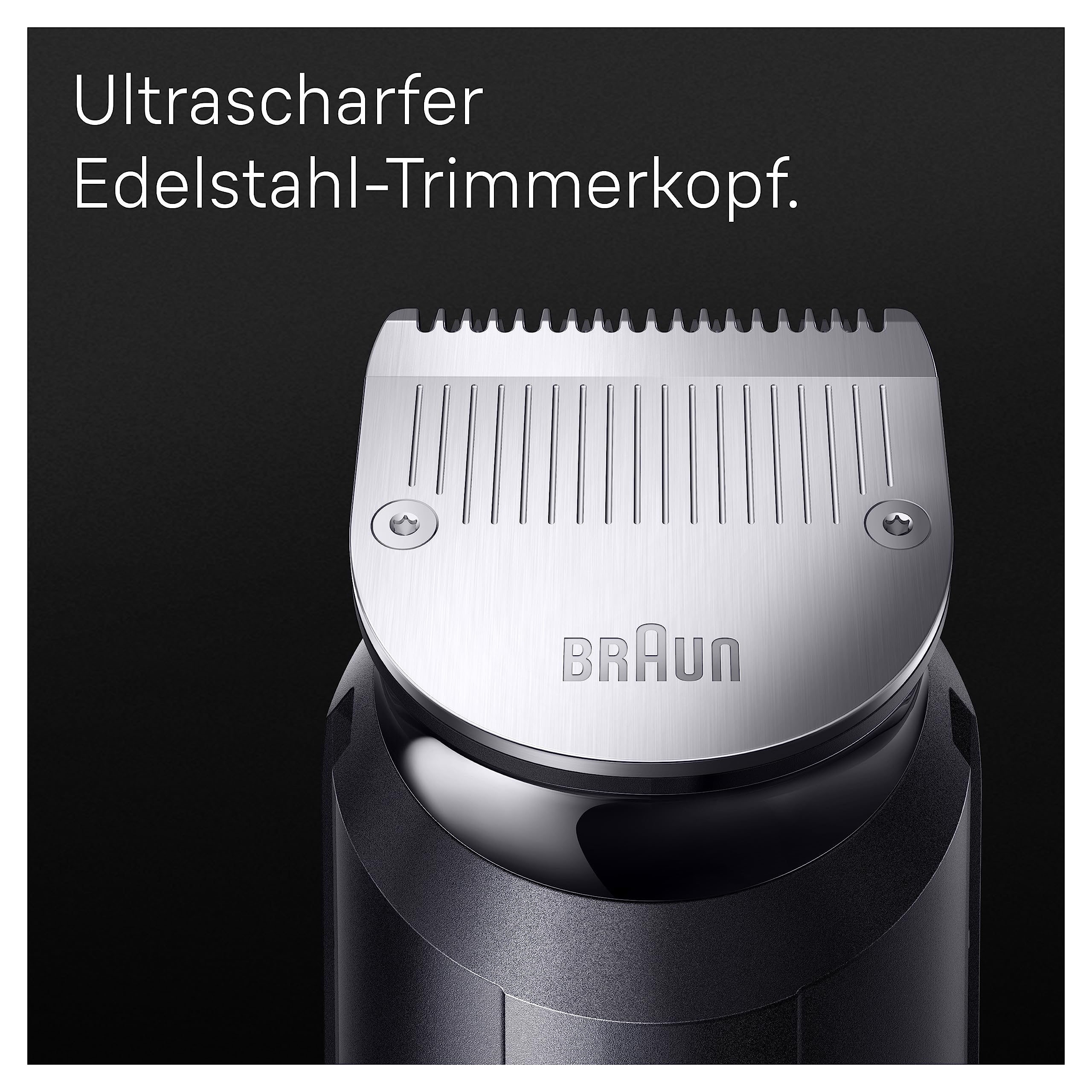 Braun All-In-One Trimmer-Set 7, 11-in-1 Multigroom, Barttrimmer, Nasenhaartrimmer, Haarschneidemaschine für Gesicht, Kopf und Körper, 100 Min. Akku, 14 Längen (3–21 mm), Wasserdicht, MGK7450, Blau