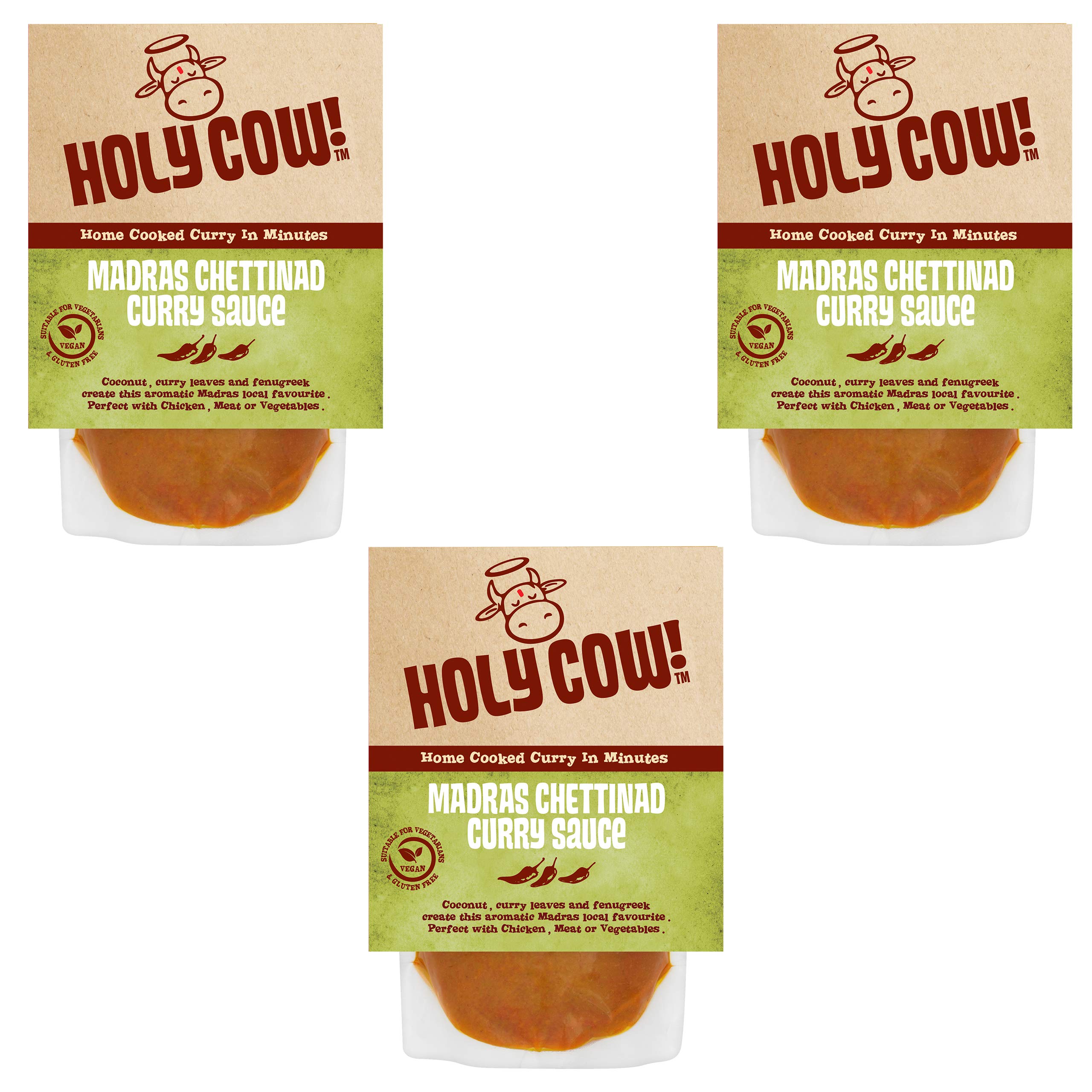 Holy Cow! Sauces curry, sauce au curry de Madras Chettinad 250g (Lot de 3)