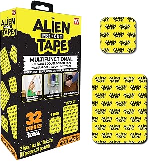 Alien Tape Pre Cut 32 Piece Set, Double Sided Tape Heavy Duty, Nano Multipurpose Tape Removable Adhesive Transparent Grip Mounting Tape Strips Washable Strong Sticky Heavy Duty As Seen On TV