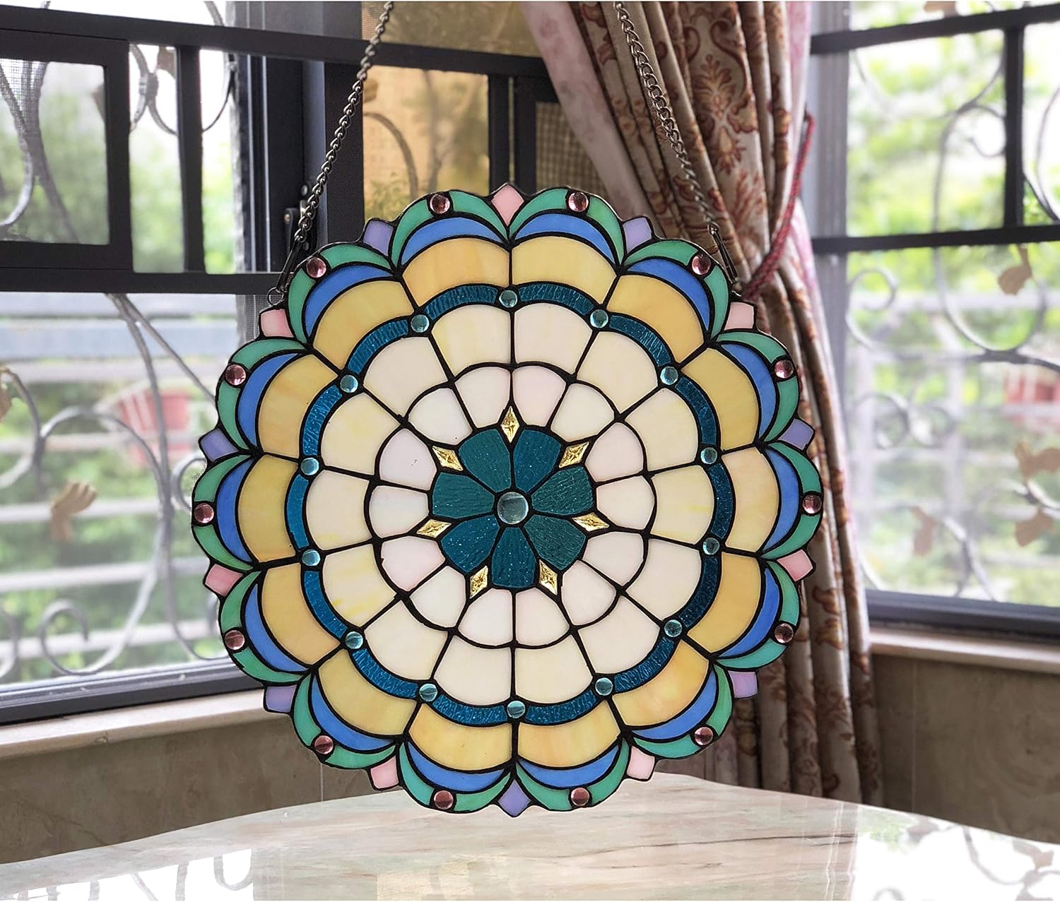 Victorian Tiffany-Glass Window Panel 18" Wide