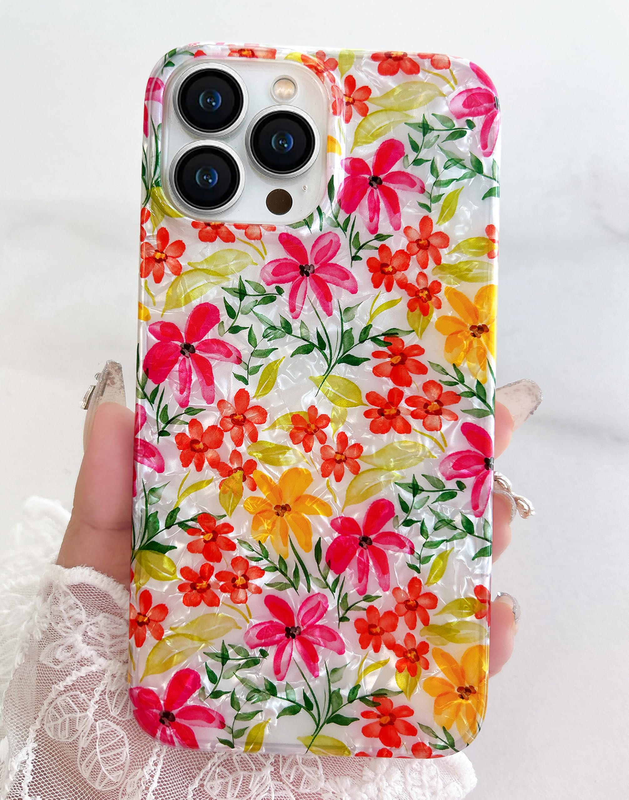 【中古】Akiakane（アキアカネ） ピローケース 45×68 フリル 花柄 Amazon.com: Qokey for iPhone 16 Pro Floral Case, Sparkly Girly