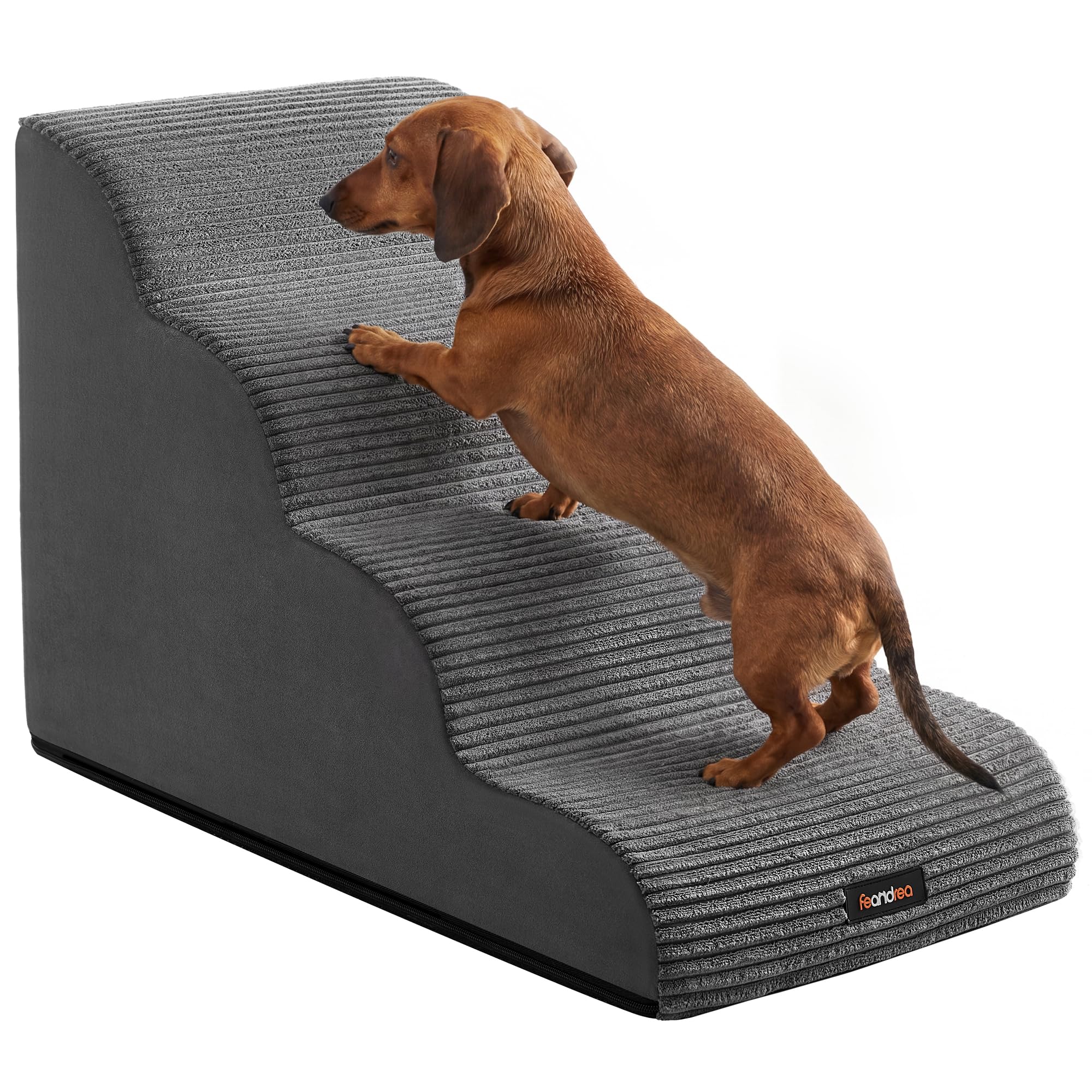 Feandrea Scala a 4 Gradini per Cani, Maniglia, Impermeabile e Antiscivolo | Scaletta per Animali Domestici, Pendenza, Copertura Sfoderabile e Lavabile, Grigio Ardesia, Collezione BADDI PPS004GN01