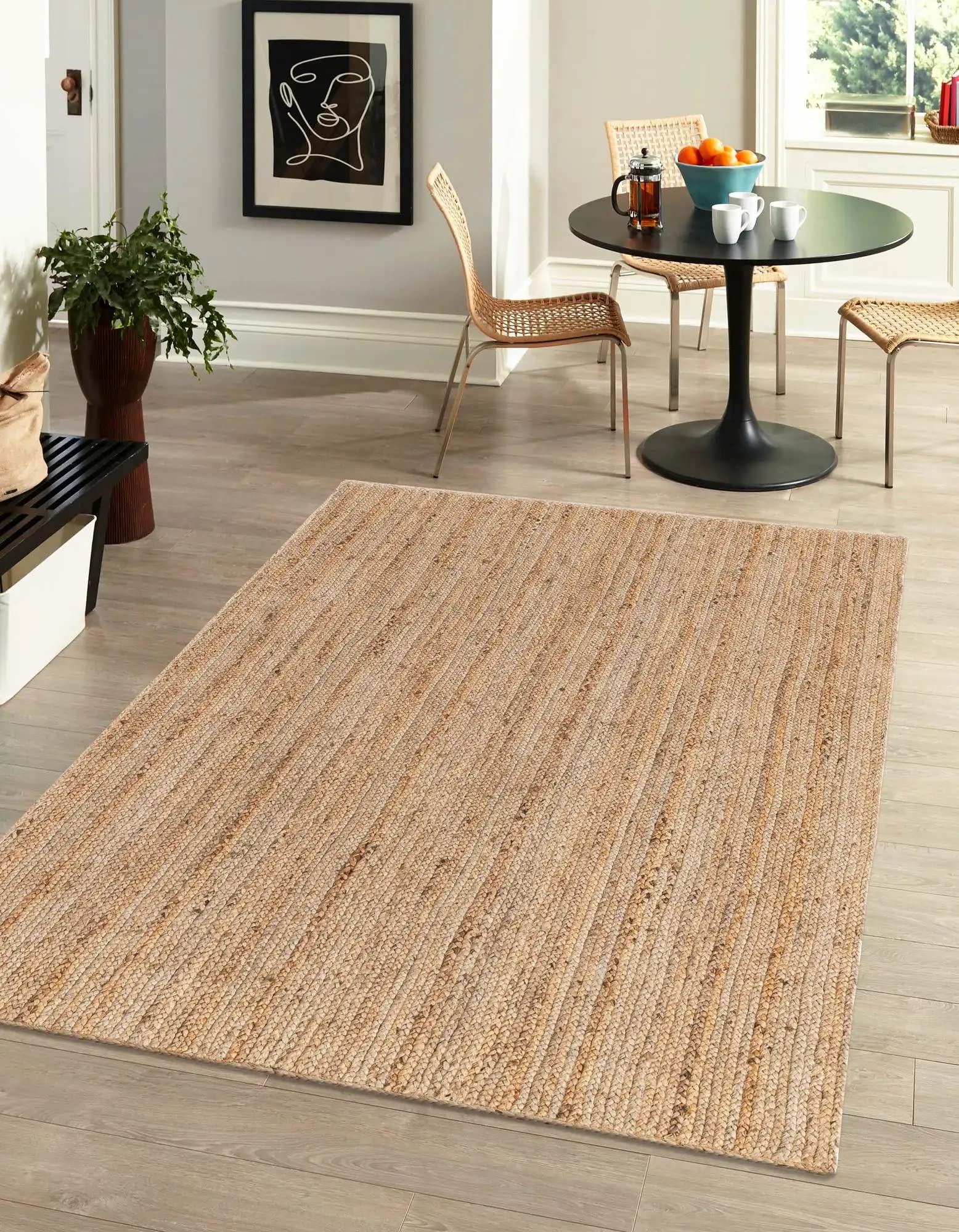 Stuoia Tappeto in iuta naturale intrecciato a mano rettangolare beige fatto a mano in fibra naturale tappeto da cucina, corridoio, per soggiorno, 150 x 240 cm