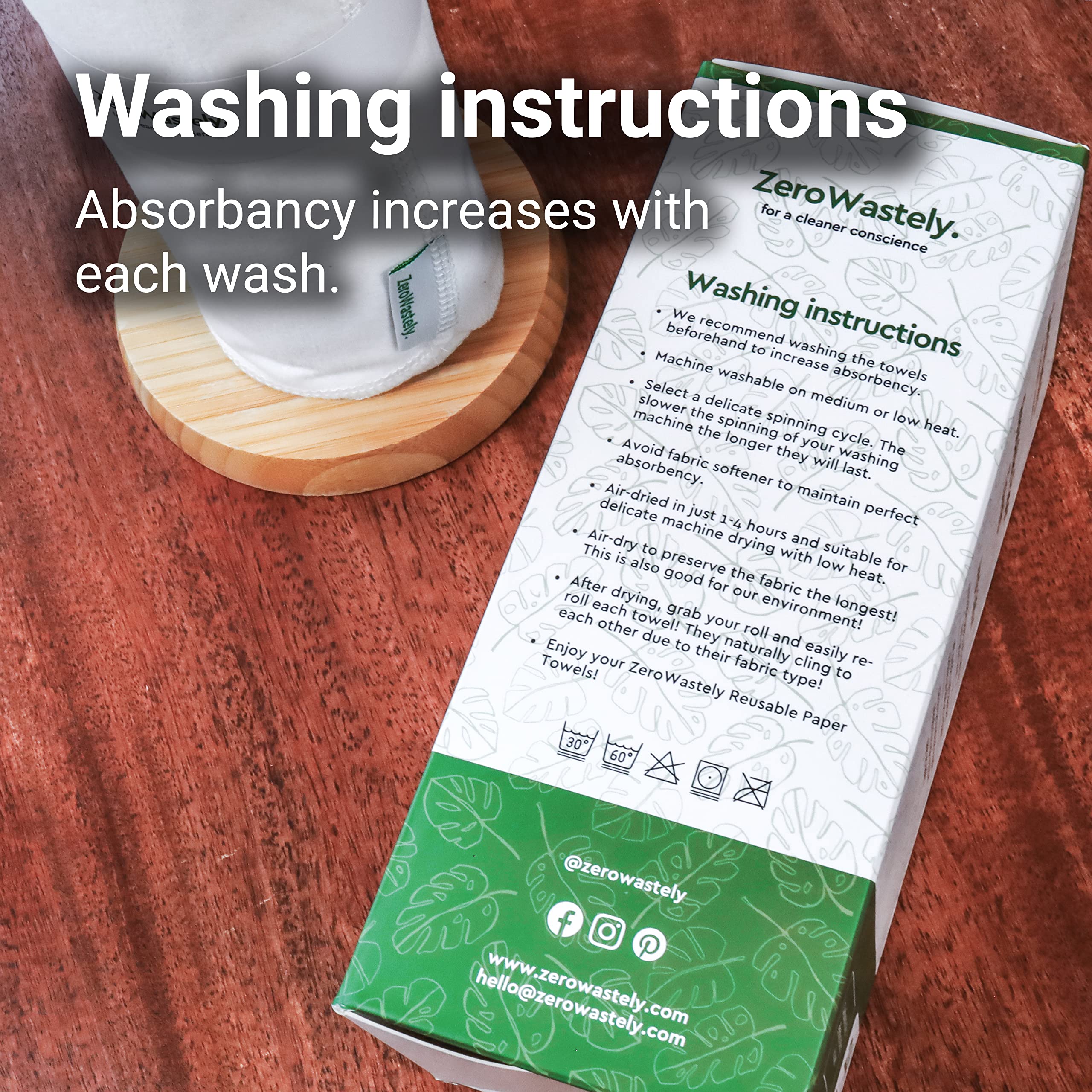 ZeroWastely Toallas de papel de algodón reutilizables, paquete económico de 24 toallas lavables, absorbentes, súper suaves, sin papel, reducen los residuos
