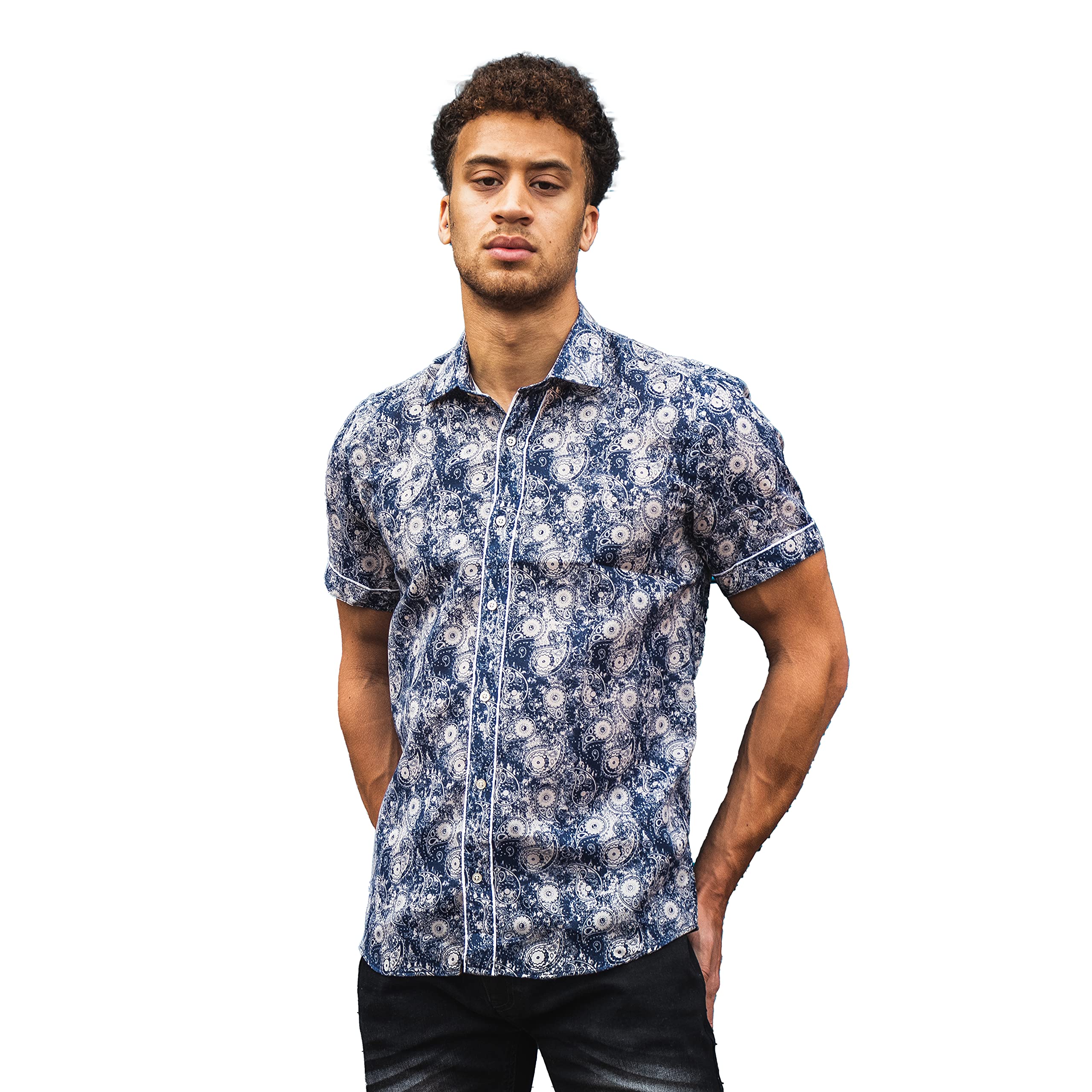 KandorMens Shirts Slim Sit Short Sleeve Casual Shirt Floral Printed Shirt