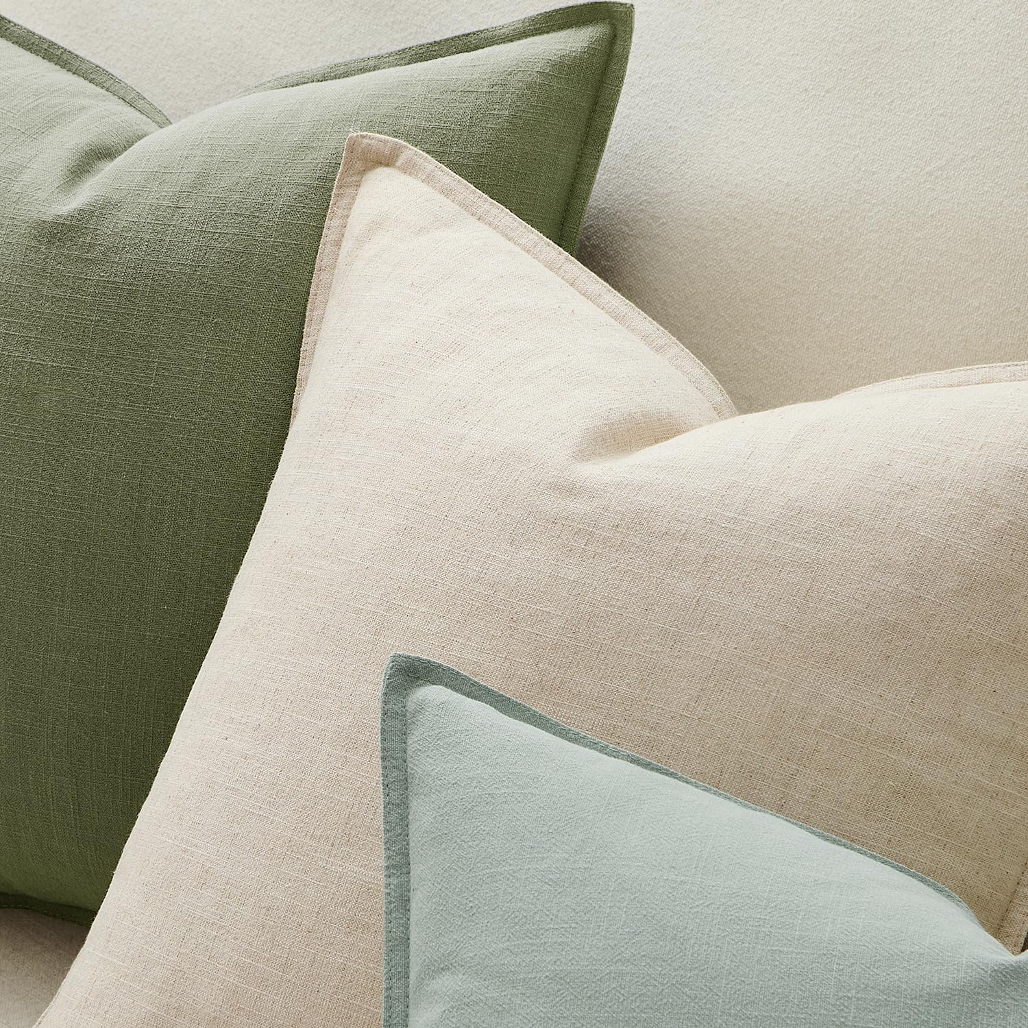 ANRODUO Confezione da 2 federe decorative in lino, verde acqua, neutro