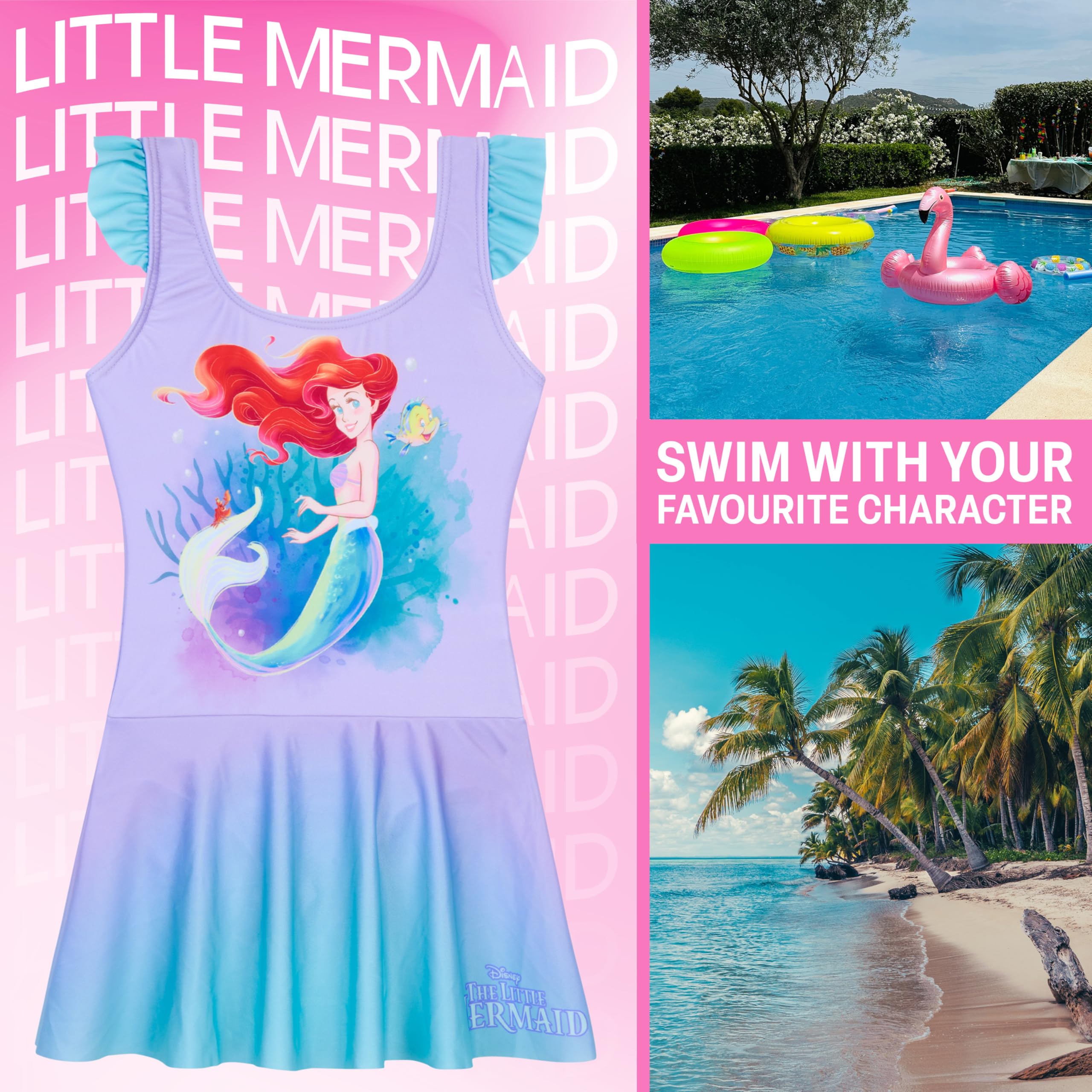 Get Trend Barbie | Disney Ariel | Cenicienta | Bella Bañador Niña con Falda, Bañador Natación de Una Pieza, Traje de Baño Niña, Regalos para Niñas