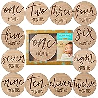 Vista 15 de Kate & Milo Discos de marcador mensual de hitos para bebé, accesorios reversibles, tarjetas para compartir fotos de crecimiento y embarazo, 1-12