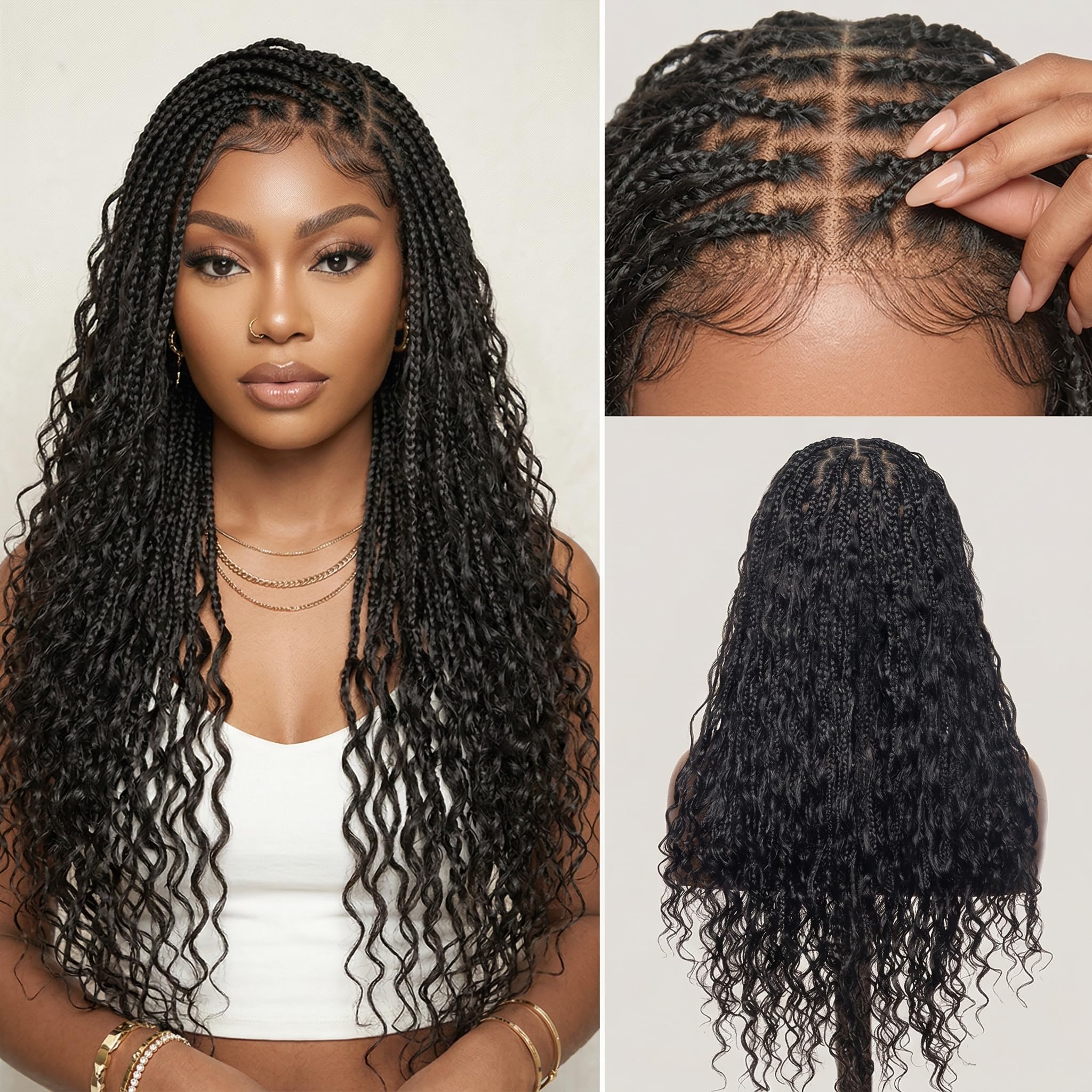 Synthetic Braided Wig 24 Inch Double Full Lace Glueless Wavy Curls Blue Color Braided Wigs for Black Women Double Full Lace  main image 2