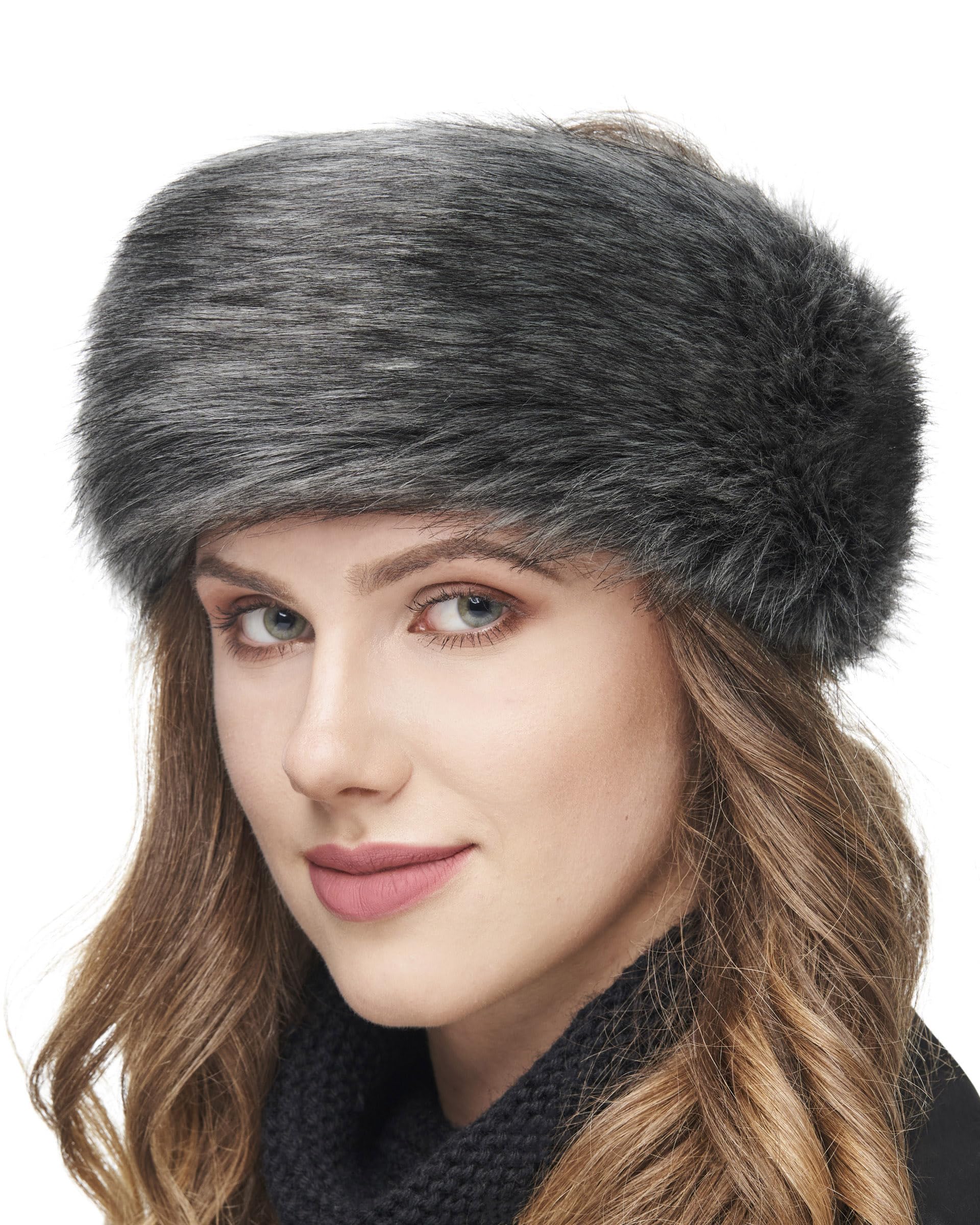 Futrzane Classic Headband - Faux Fur Headbands for Women - Furry Band for Winter - Size L (Dark Grey Classic)