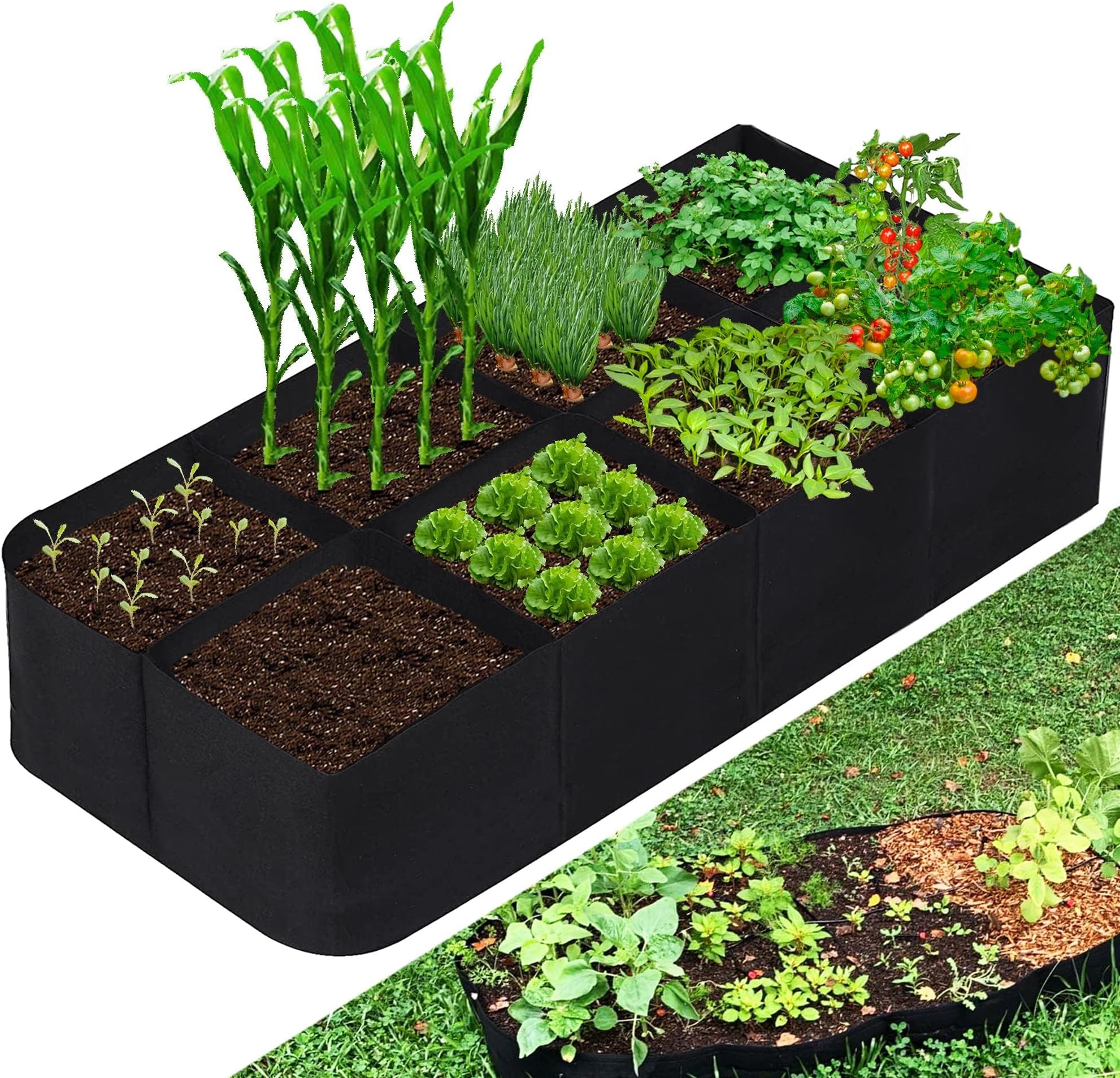Fabric Raised Garden Bed, 128 Gallon 8 Holes Rectangle Thick Nonwoven Gardening Grow Bags Planting Container for Growing Herbs, Flowers and Vegetables