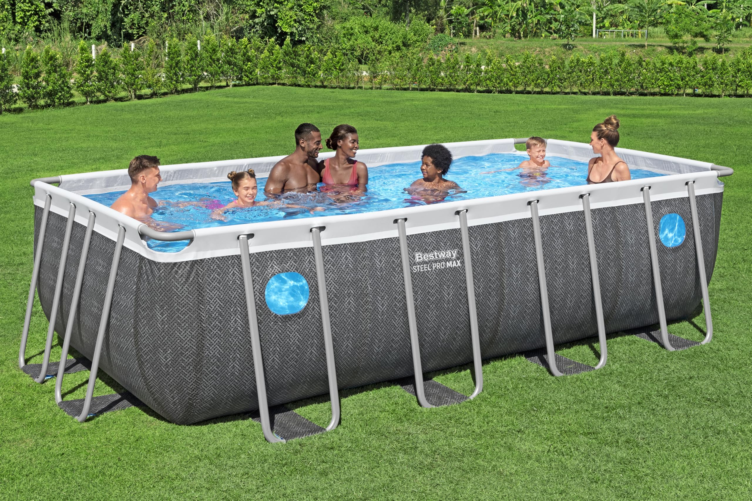 Bestway 561MB Set piscina fuori terra rettangolare Steel Pro MAX Splashview - 4,88 m x 2,44 m x 1,22 m, grigio