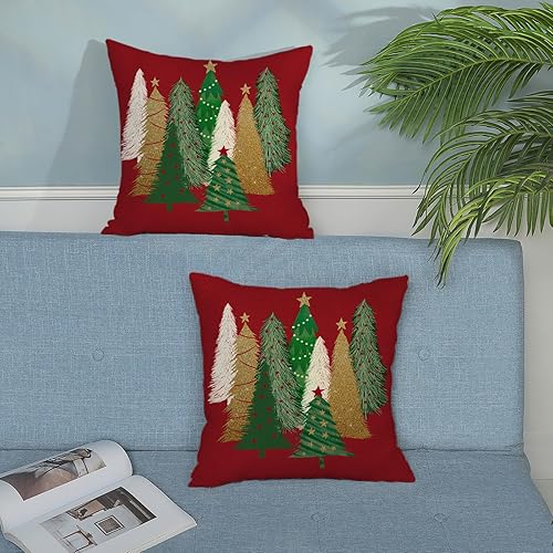 Miniatura 3 de GOLIANDA Juego de 2 fundas de almohada de Navidad de 18 x 18 pulgadas, fundas de almohada de lino decorativas de invierno, Navidad, almohadas rojas