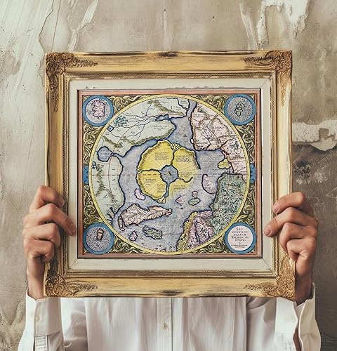 Miniatura 1 de Mercators 1595 - Póster artístico de pared con diseño de mapa de la tierra plana de las regiones del polo norte Septentrionalium Terrarum, póster