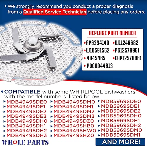 Miniatura 2 de Whole Parts Cuchilla picadora de lavavajillas # W11246682 - Repuesto y compatible con algunos lavavajillas Whirlpool - Reemplaza AP6334140,