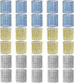 Gurxi 3 Set da 30 Pezzi Portatovaglioli Design Diamante Napkin Mesh Portasciugamani Anello Strass Tovagliolo da Tavola Tondo Matrimonio per la Decorazione della Tavola - Anelli di Tovagliolo di Moda