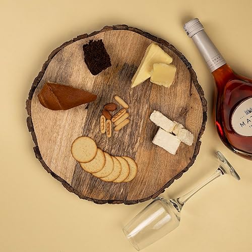 Miniatura 2 de GoCraft Tabla de cortar redonda de madera con borde de corteza de árbol | 1.5 pulgadas de grosor de madera de mango para cortar, preparar y servir |