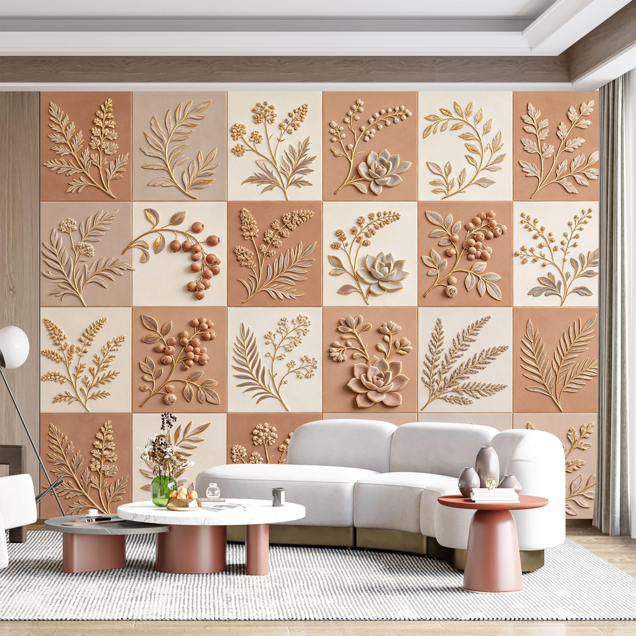 Custom Size Wall Mural Botanical Floral Succulent Relief Effect SelfAdhesive Wall Fabric Removable for Home Office Decor
