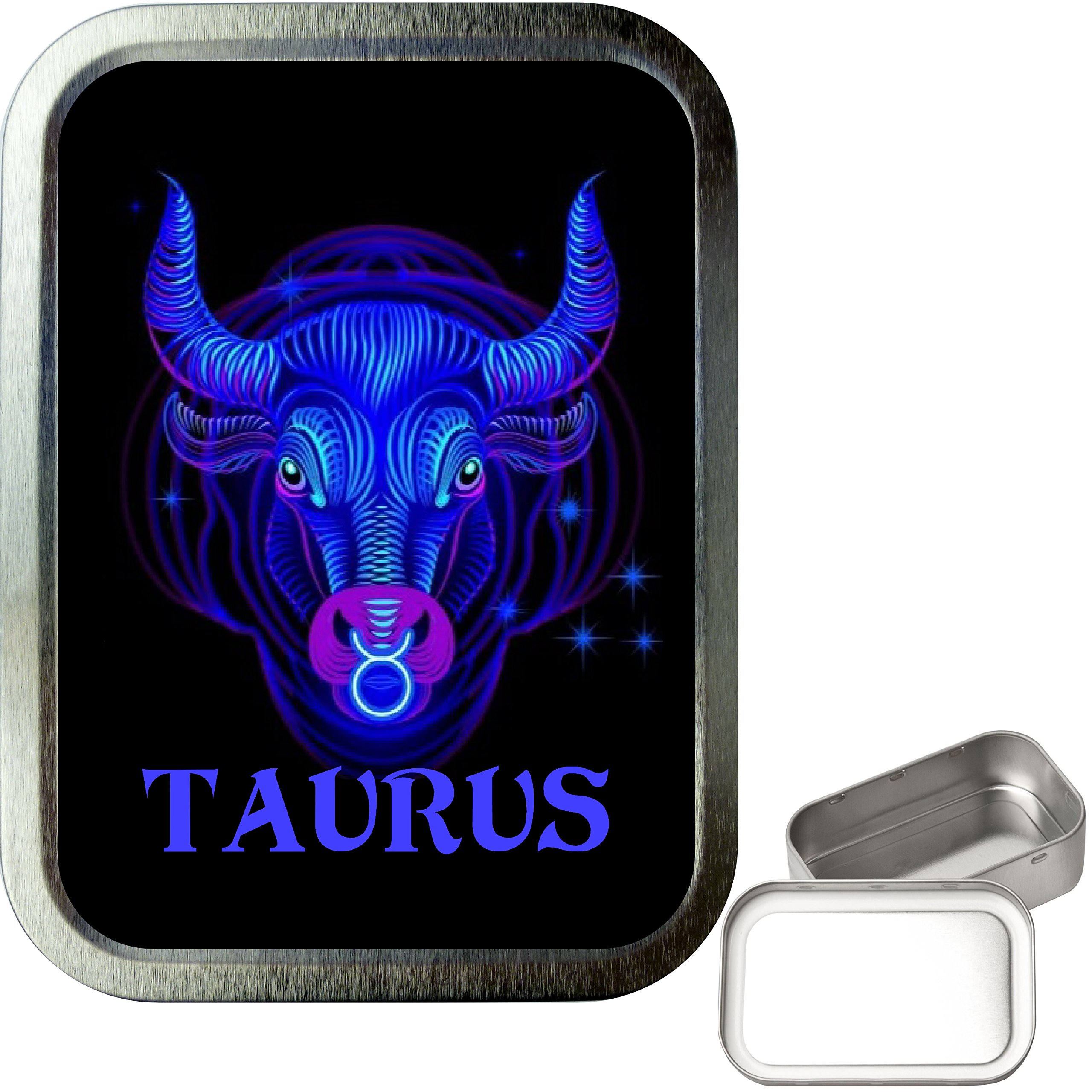 Teez Silver - Zodiac Taurus 2Oz Tobacco Tin, Baccy Tin, Smoking Tin