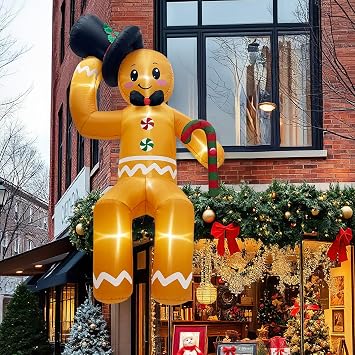 AerWo 10 FT Christmas Inflatable Outdoor Decoration, Sitting Gingerbread Inflatable Christmas Blow up Yard Decorations with LED Lights, Gingerbread Christmas Decoration Outdoor for Roof Yard