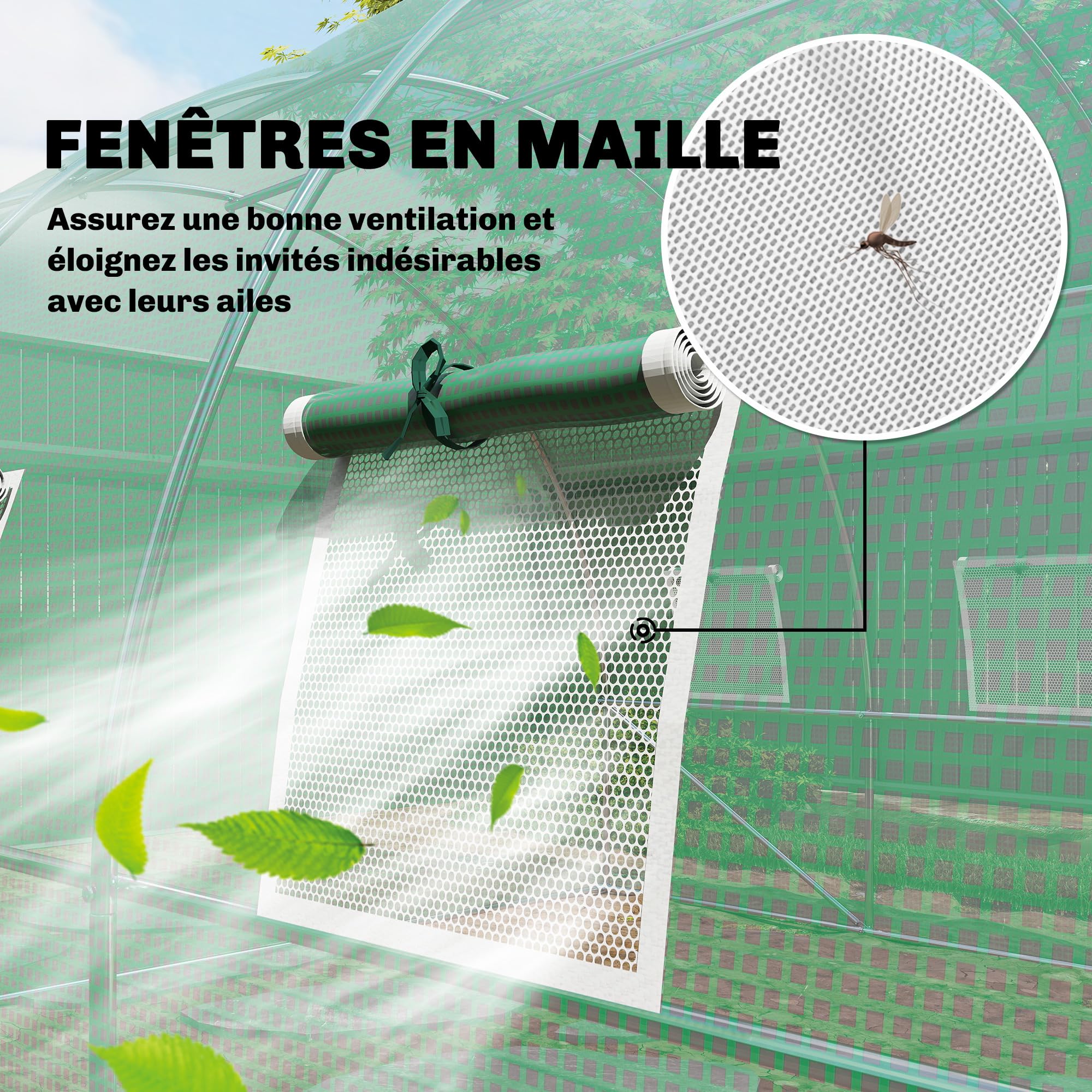 Outsunny Serre Tunnel de Jardin 12m² 295x400x200cm Cadre Acier galvanisé Porte 8 fenêtres bâche PE 140 g/m² Vert