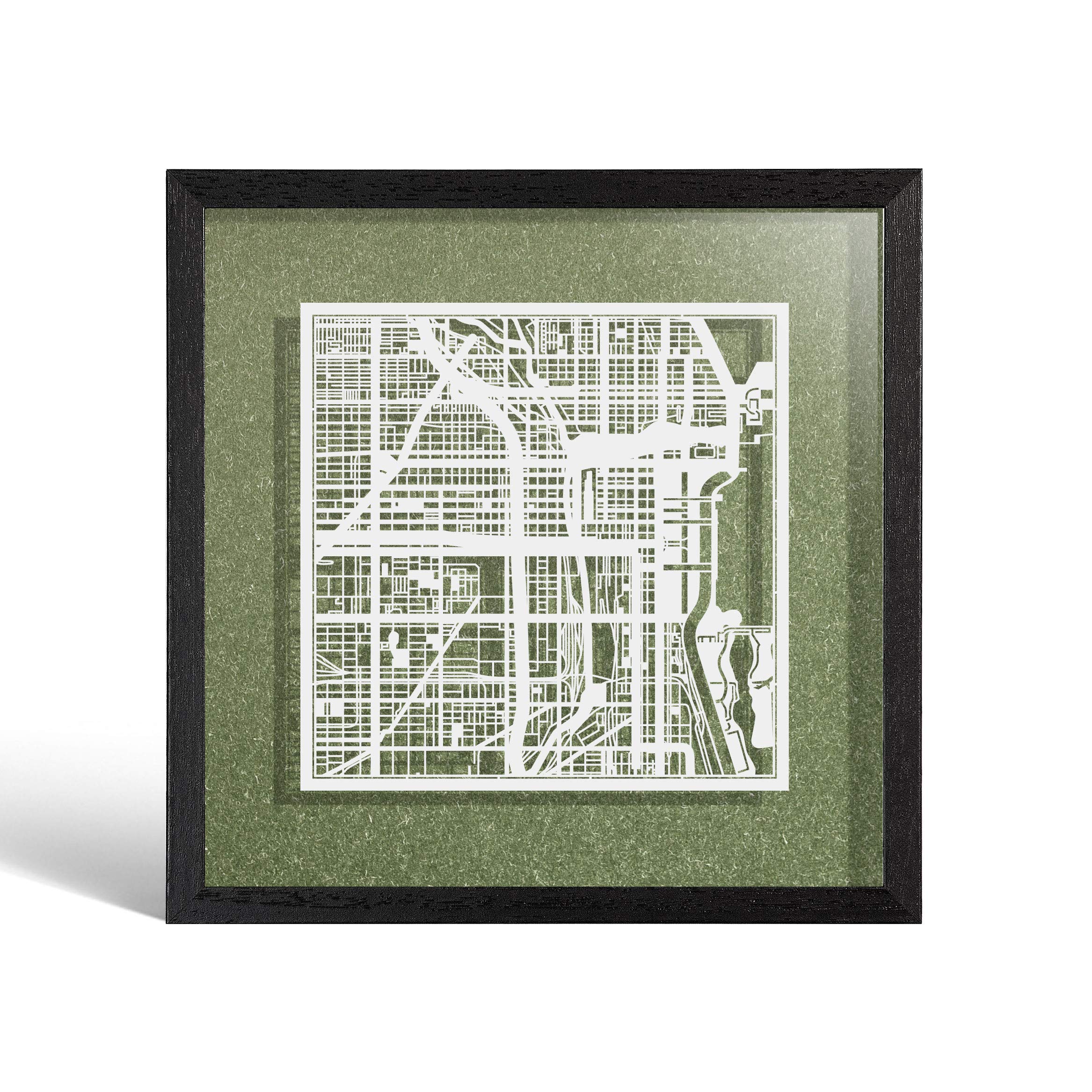 O3 DESIGN STUDIO Chicago Paper Cut Map framed, White map, Black frame, 9x9 inches, Gift Boxed, 4 background color, self-changing, Paper Art โ image 1