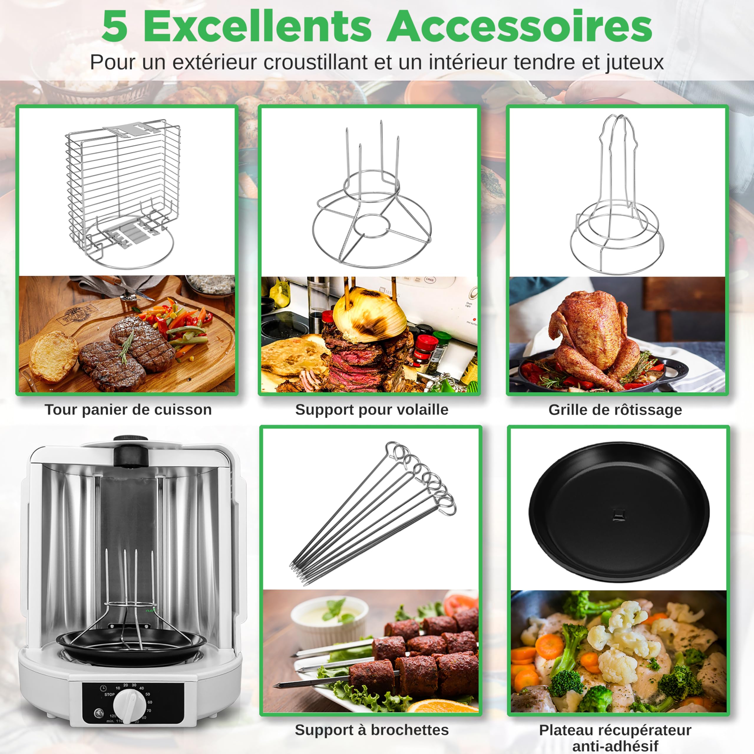 NutriChef Gril Vertical à Rôtissoire – Airfryer Électrique avec Broche Rotative | Mini-Four à Chaleur Tournante, Poulet, Viandes, Döner, Inclus Accessoires