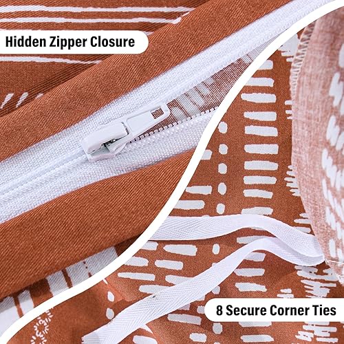Miniatura 5 de Y-PLWOMEN Funda de edredón estilo bohemio tamaño King, 3 piezas, 100% algodón, color naranja quemado, azteca King, 400 hilos, transpirable y suave,