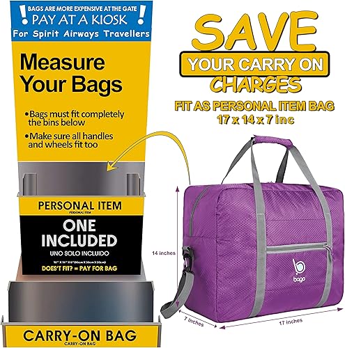 Miniatura 4 de Bago Bolsa de viaje para artículos personales para aerolíneas, se adapta a bolsa de viaje de 18 x 14 x 8 pulgadas, Spirit & Frontier Airlines, bolsa