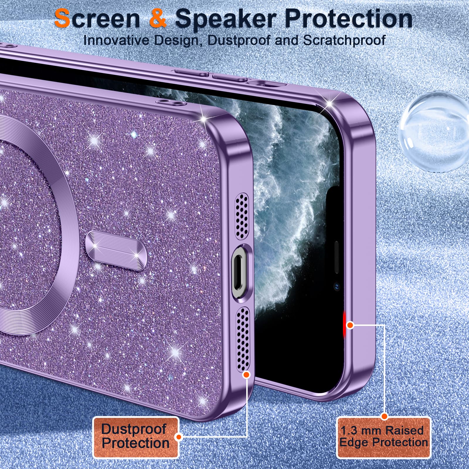 Tikfrlo Glitter Magnetica Cover per iPhone 11 Pro Max con Cordino, Compatibile con MagSafe, Brillantini Silicone TPU Antiurto Custodia per iPhone 11 Pro Max con 2 Vetro Temperato Bumper, Argento