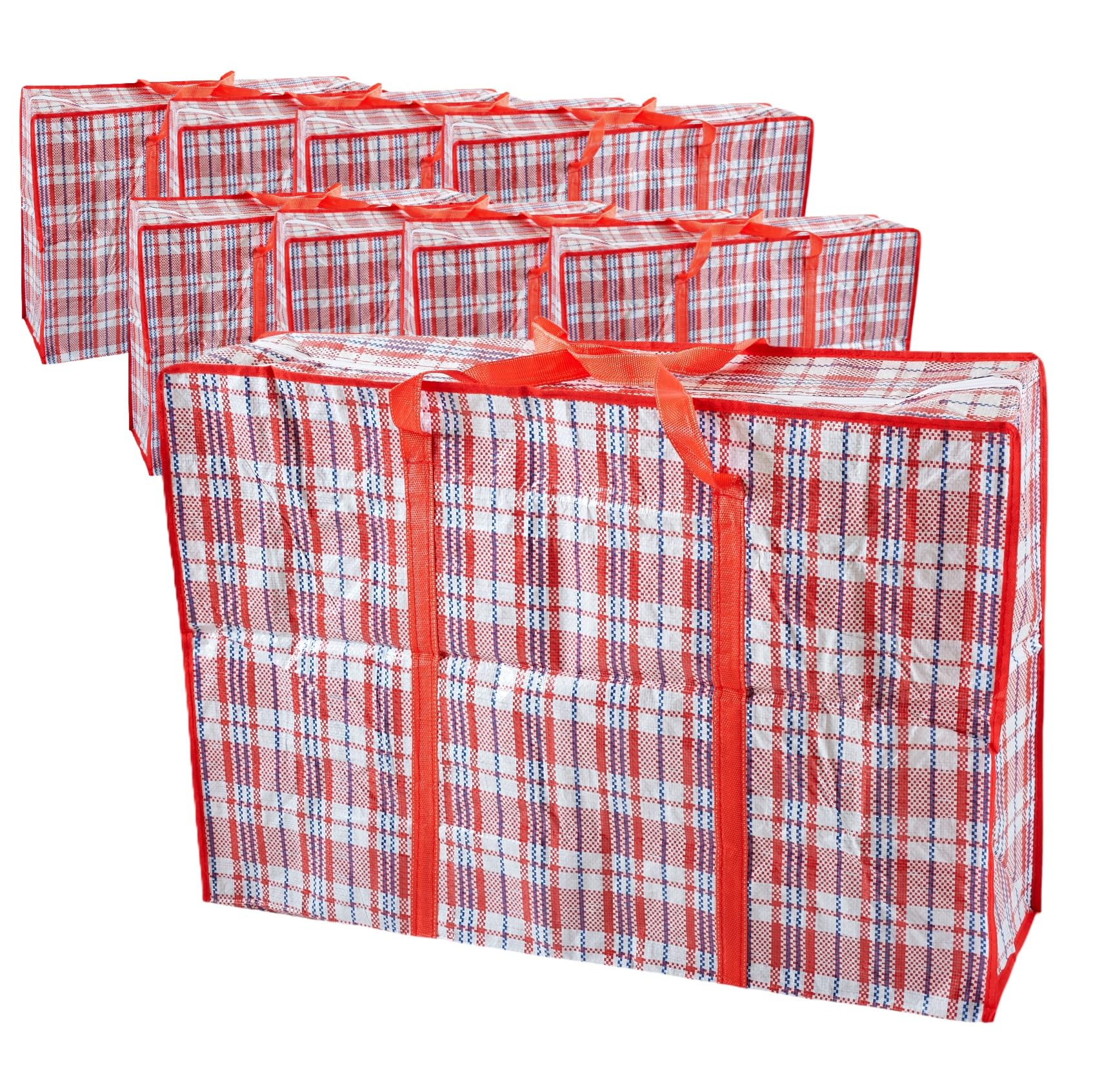 Start and DriveLtd, Laundry Bag Zips, XXL jumbo Heavy Duty Storage Bags Reusable Strong Nylon Large Boxes for House Moving Clothes & Wardrobe Storage backpack waterproof (8 Bags Red Colour)