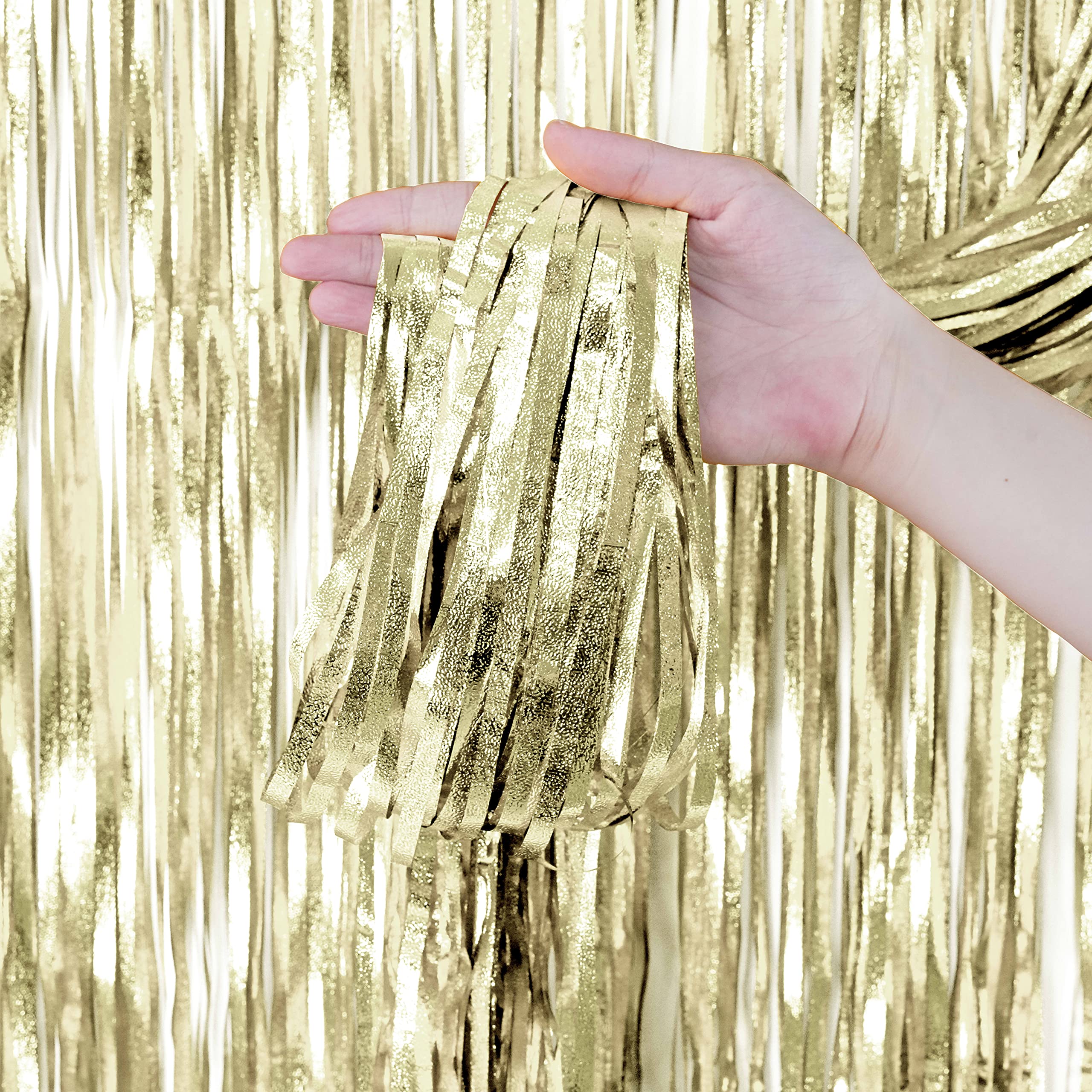 Szampańskie złote metaliczne błyszczące foliowe zasłony z frędzlami wieczór panieński ślub zaręczyny rocznica urodziny baby shower ukończenie szkoły emerytura nowe tak Boże Narodzenie przyjęcie