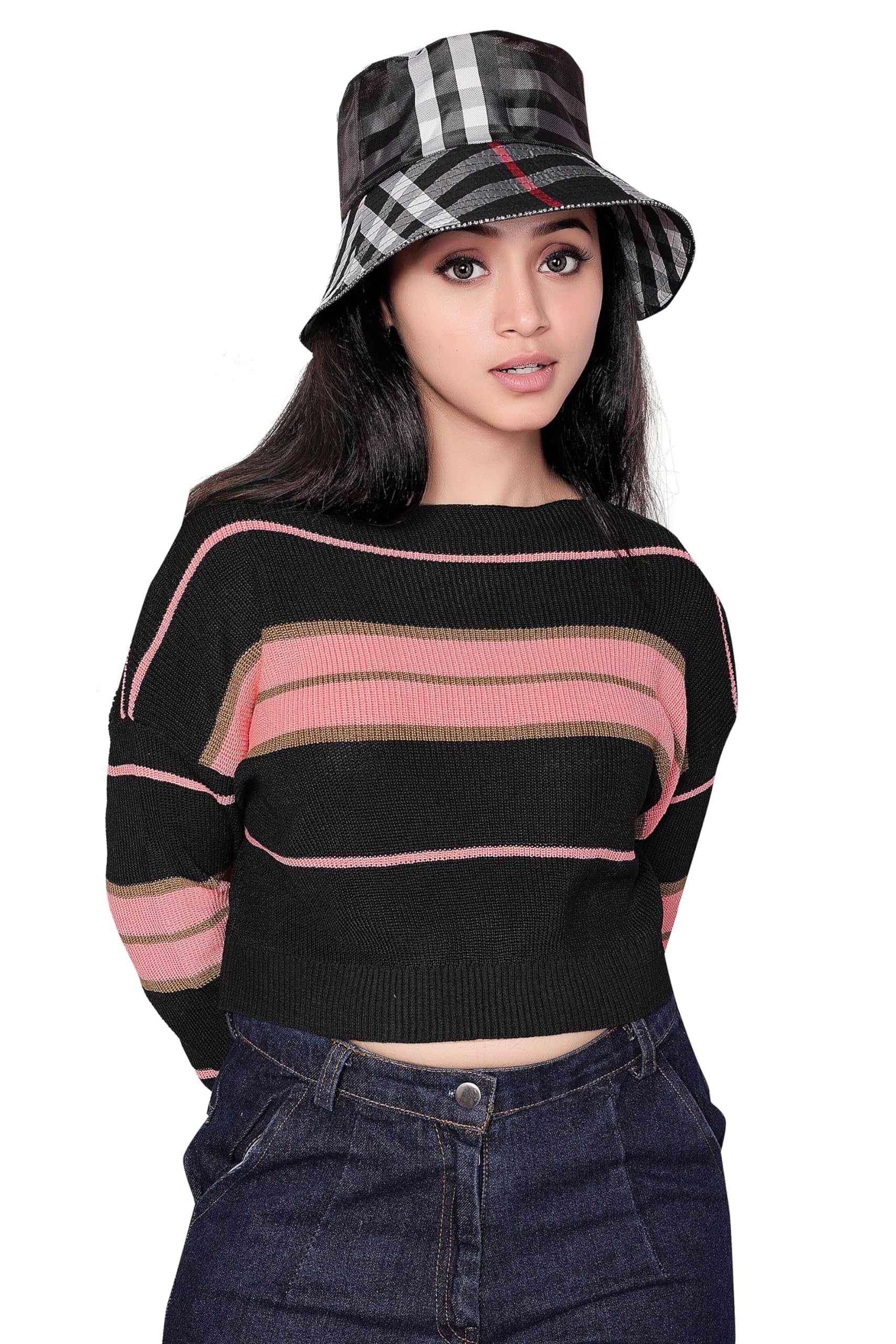 icw Women's Knit Loose Fit Boat Neck Drop Shoulder Crop Top Pullover Sweater (ONE Size Fit Bust 32-36 INCH) (Green)-picture-51