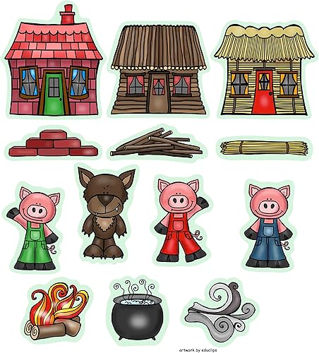 Juego de tres pequeños cerditos de historias de franela de fieltro 13 piezas PRECUT Plus páginas de actividades para niños pequeños en edad