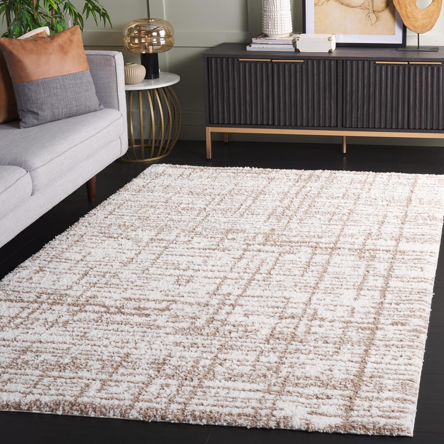 SAFAVIEH Rumi Shag Collection Area Rug - 2'2" x 8' Runner, Charcoal/Ivory, Geometric Design, Ideal for High Traffic Areas in Living Room, Bedroom, Dining (RMS132H)
