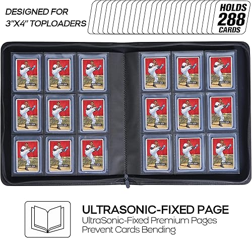 Miniatura 10 de Carpeta Toploader con capacidad para 288 cargadores superiores, carpeta de carga superior de 9 bolsillos para tarjeteros rígidos de 3 x 4 pulgadas