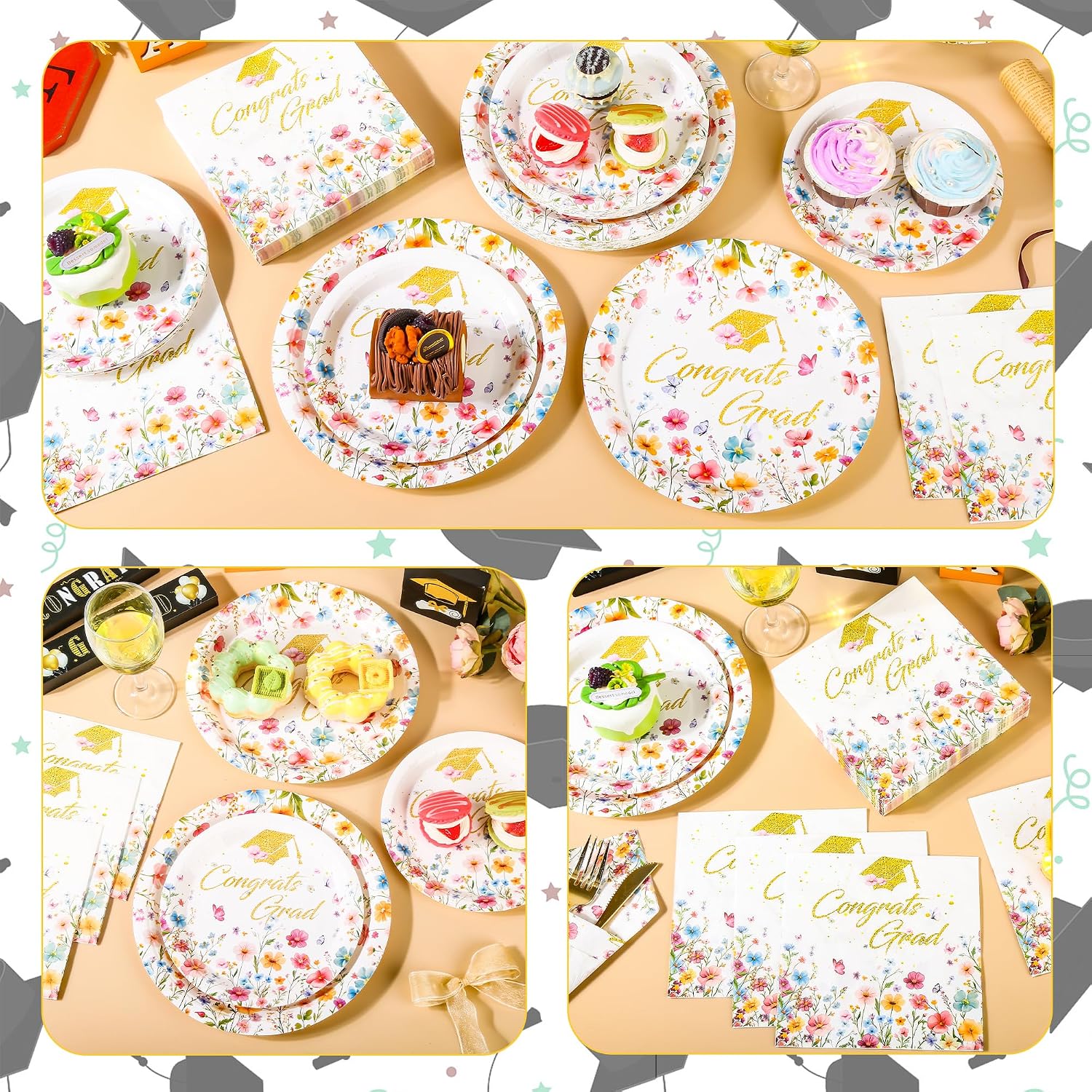 150Pcs 2026 Graduation Plates and Napkins Party Supplies Floral Congrats Grad Plates Napkins Grad Party Plate Graduation Paper Plate Class of 2026 Plate for Graduation Prom Party Decor Serve 50