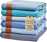 GoldCase Lycia Turkish Beach Towel Set of 6 - 100% Cotton Oversized 70x38" Quick Dry Sand Free Lightweight Blue Towels