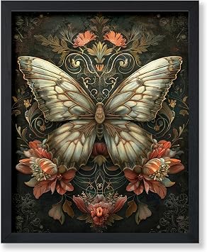 Poster Master Butterfly and Flowers Poster - Moth Print - Botanical Art - Exhibition Art - Flower Art - Animal Art - Floral Art - Aesthetic Art - Bedroom or Office Wall Decor - 8x10 UNFRAMED Wall Art