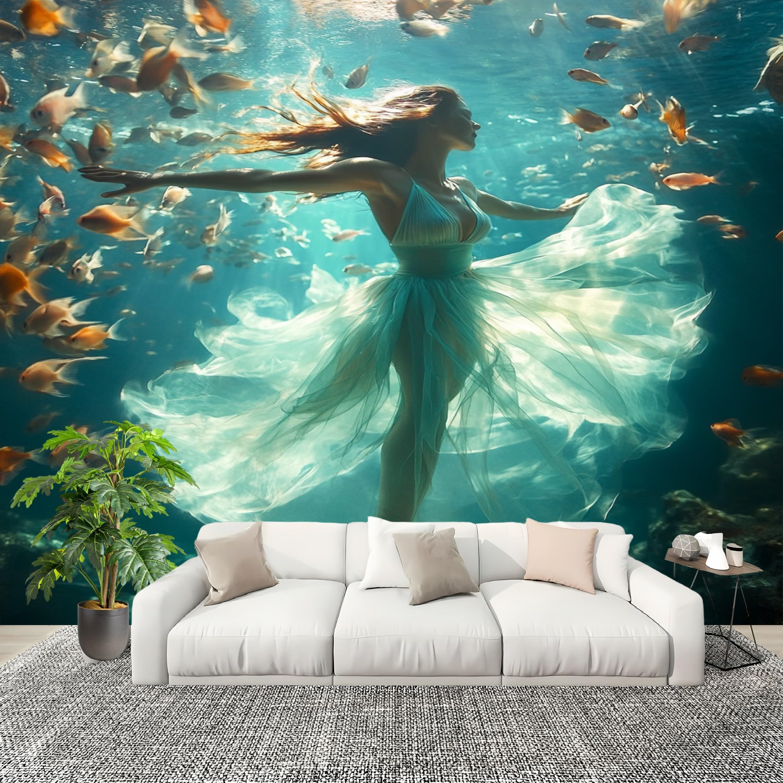 Papier Peint Panoramique Bleu 300x210 cm L'Art Les Fonds Marins pour Murs d'Intérieur