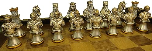 Miniatura 6 de HPL Medieval Times Busts Gold & Silver Knights Juego de ajedrez con tablero de fortaleza de castillo de 17 pulgadas