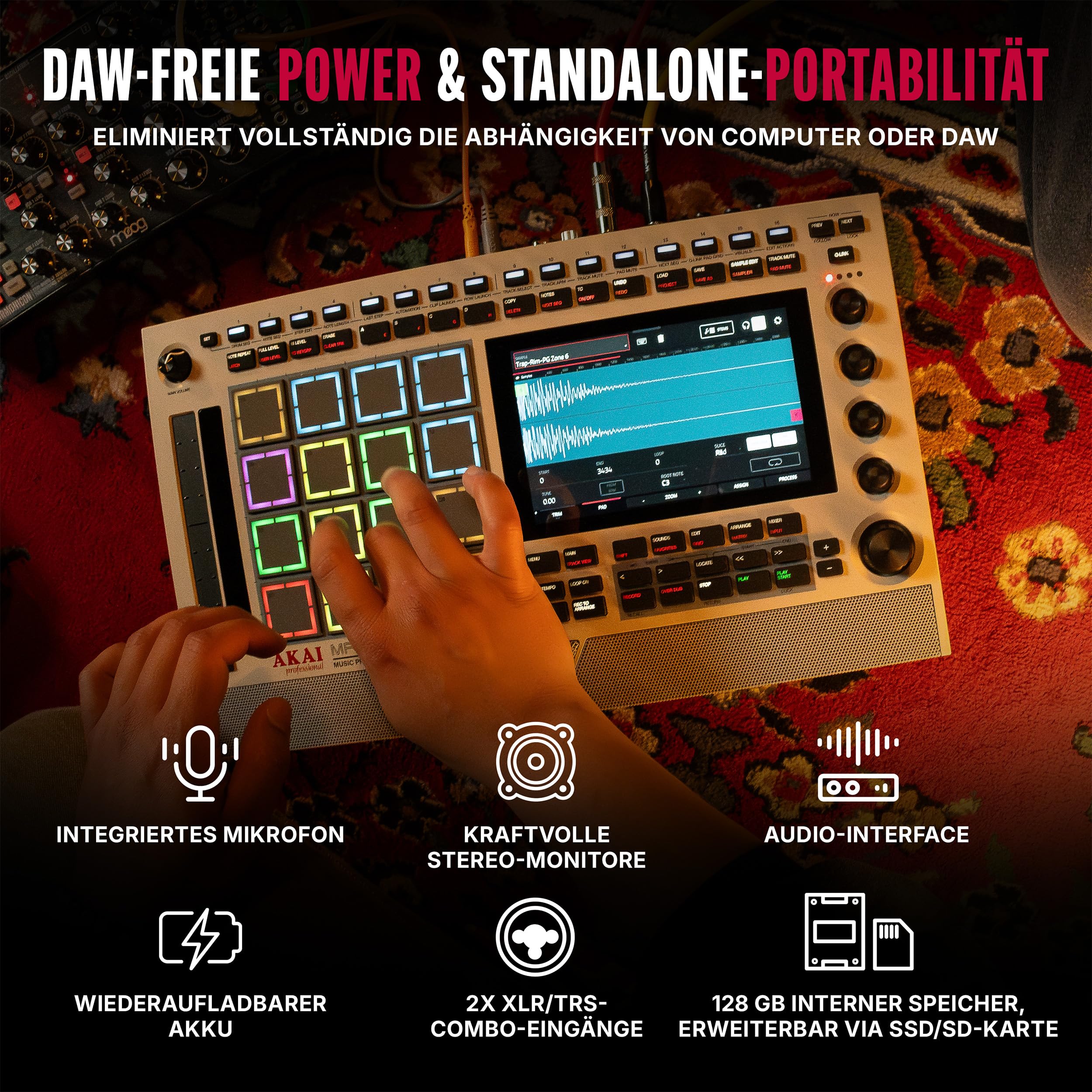 Akai Professional MPC Live III Retro tragbares Musikproduktions-Center | Standalone, MPCe Pads, Touchscreen, Stereo Lautsprecher, Mikrofon, Akku, Bluetooth, WLAN